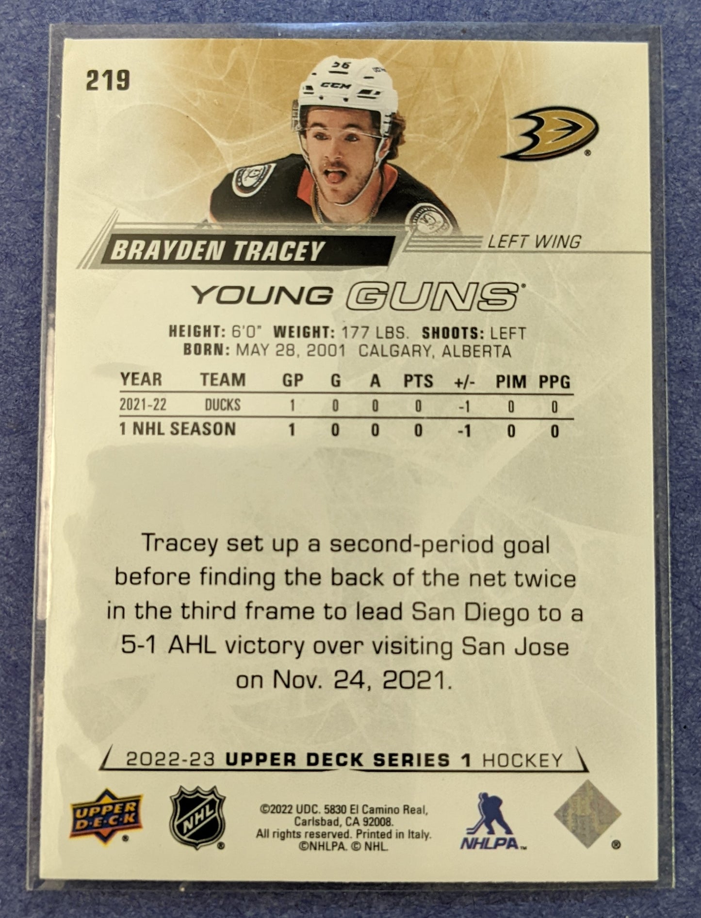 2022-23 Upper Deck Series 1 - Brayden Tracy Young Guns RC #219