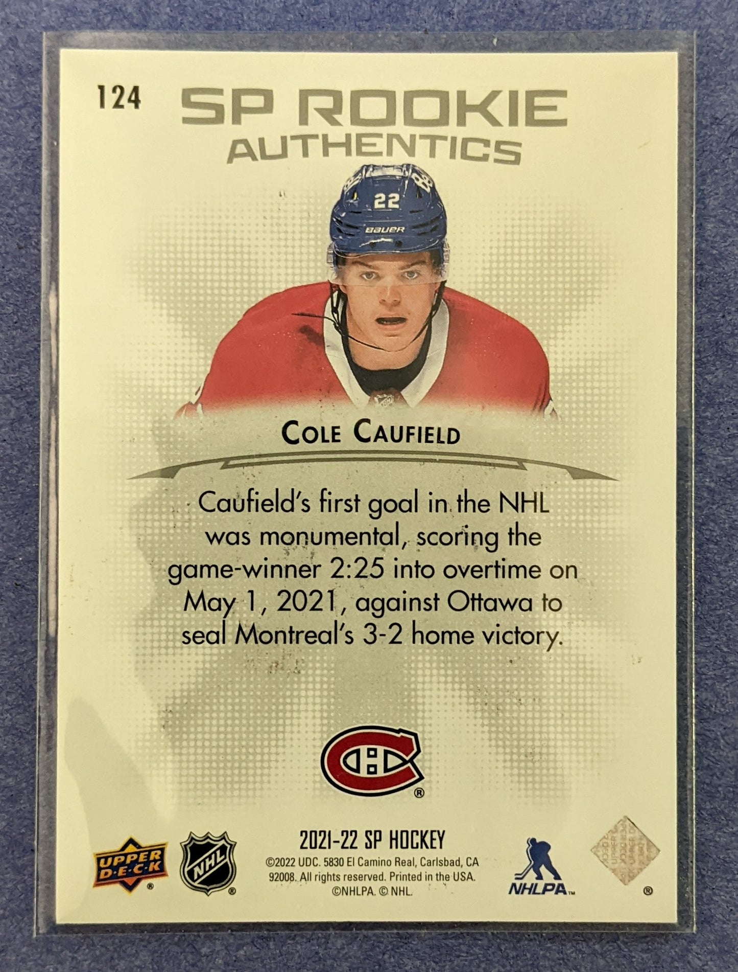 2021-22 Upper Deck SP - Cole Caufield SP Rookie Authenics #124 (145/599)