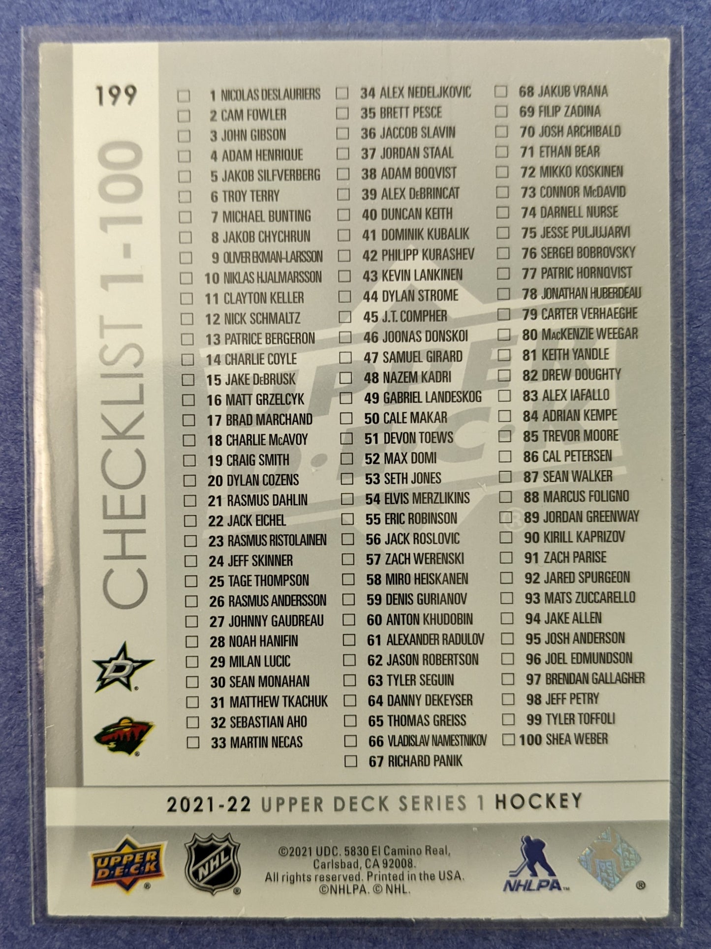 2021-22 Upper Deck Series 1 - Checklist 1-100 #199