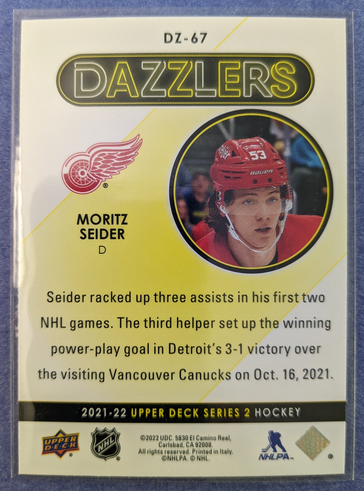 2021-22 Upper Deck Series 2 - Moritz Seider Dazzlers #DZ-67 (Gold)