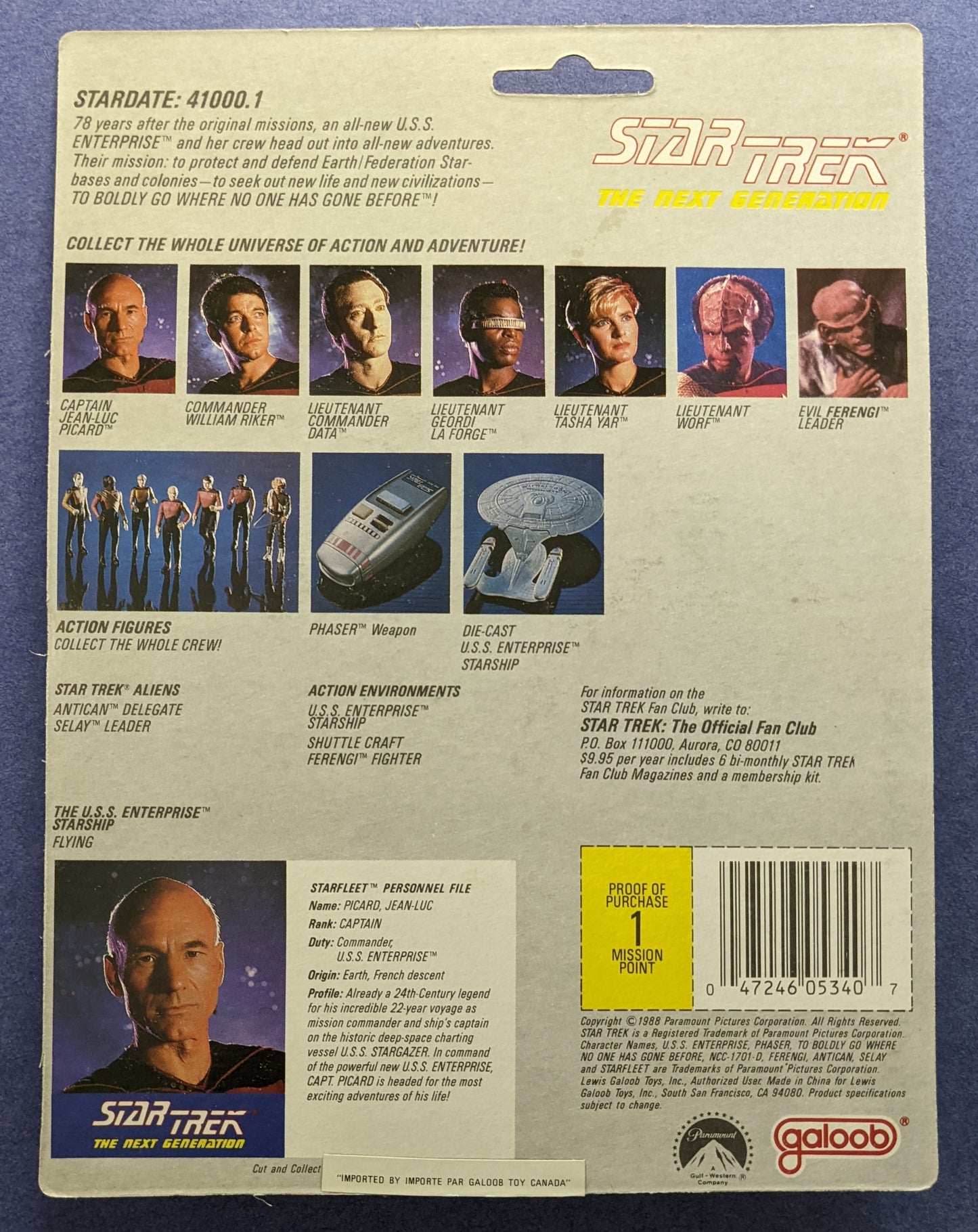 1988 Galoob Star Trek The Next Generation (Vintage) - Captain Jean-Luc Picard