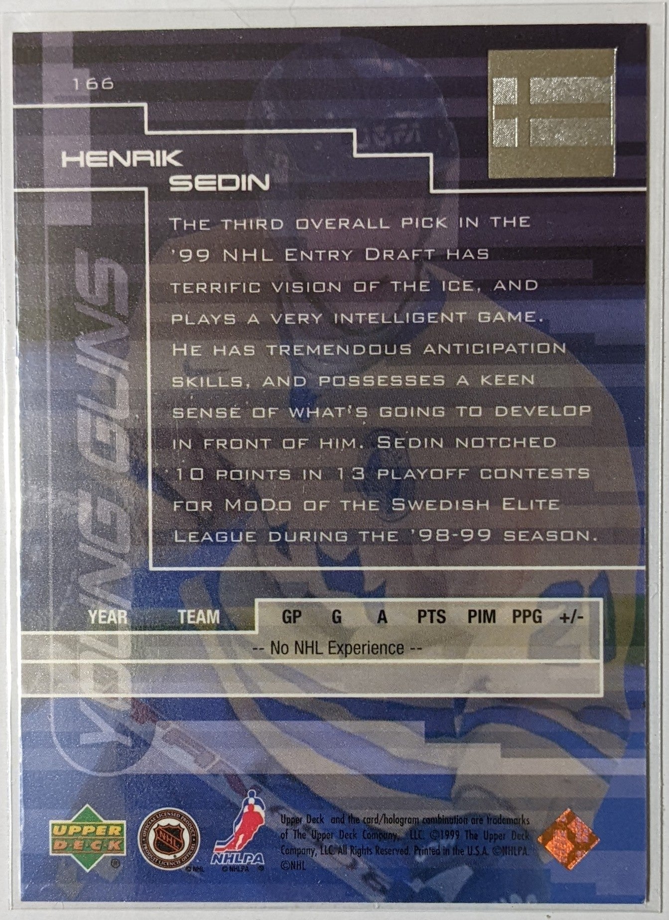 1999-2000 Upper Deck - Henrik Sedin Young Guns RC #166