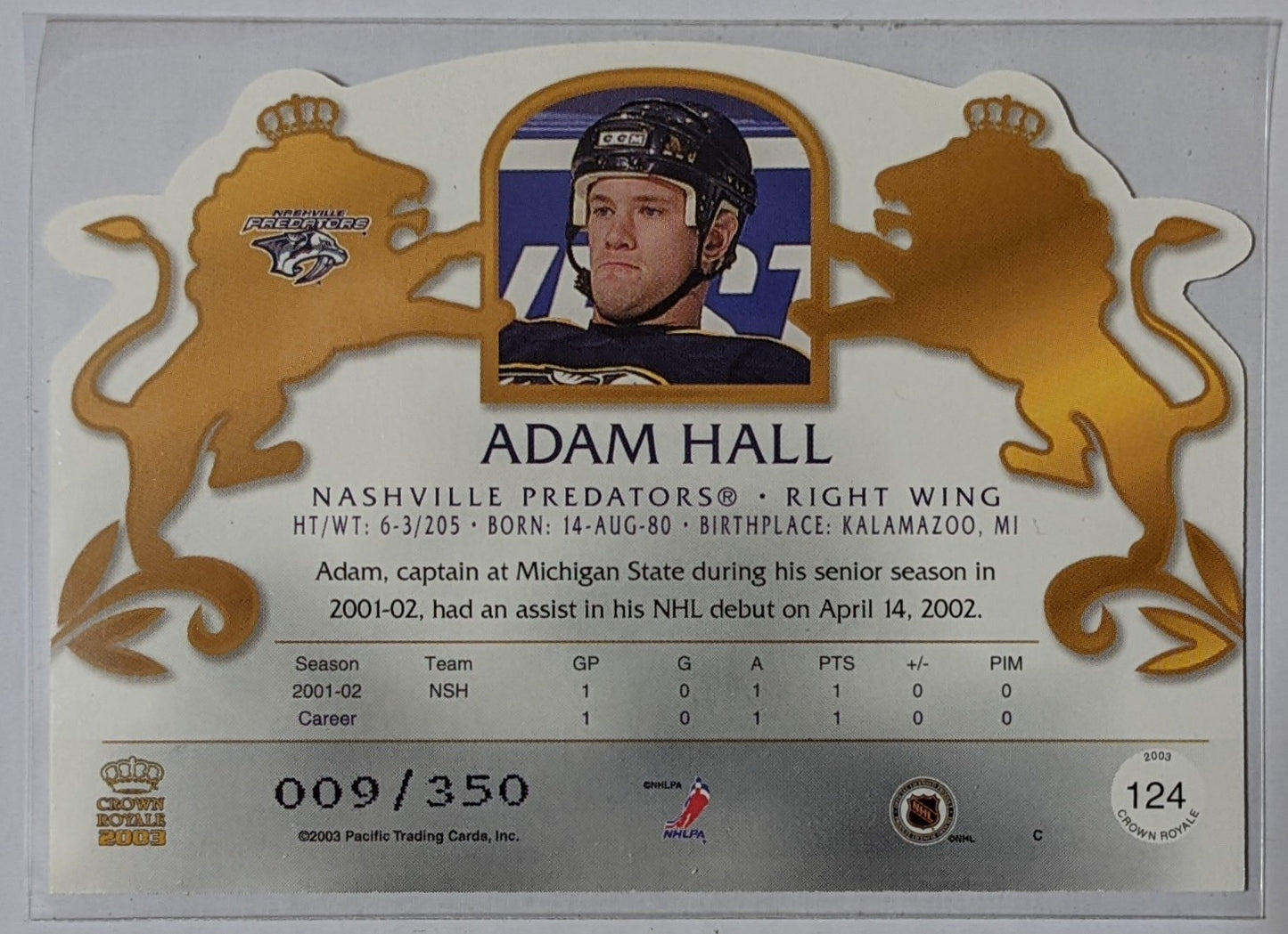 2002-03 Crown Royale Blue Parallel Rookie - Adam Hall #124 (009/350)