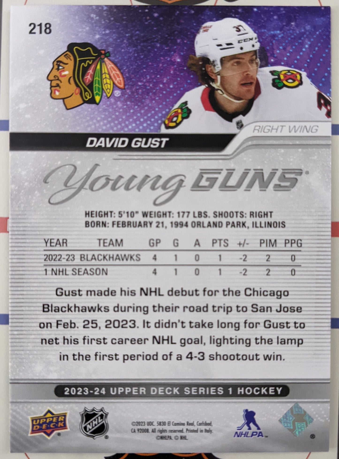 2023-24 Upper Deck Young Guns - David Gust RC #218