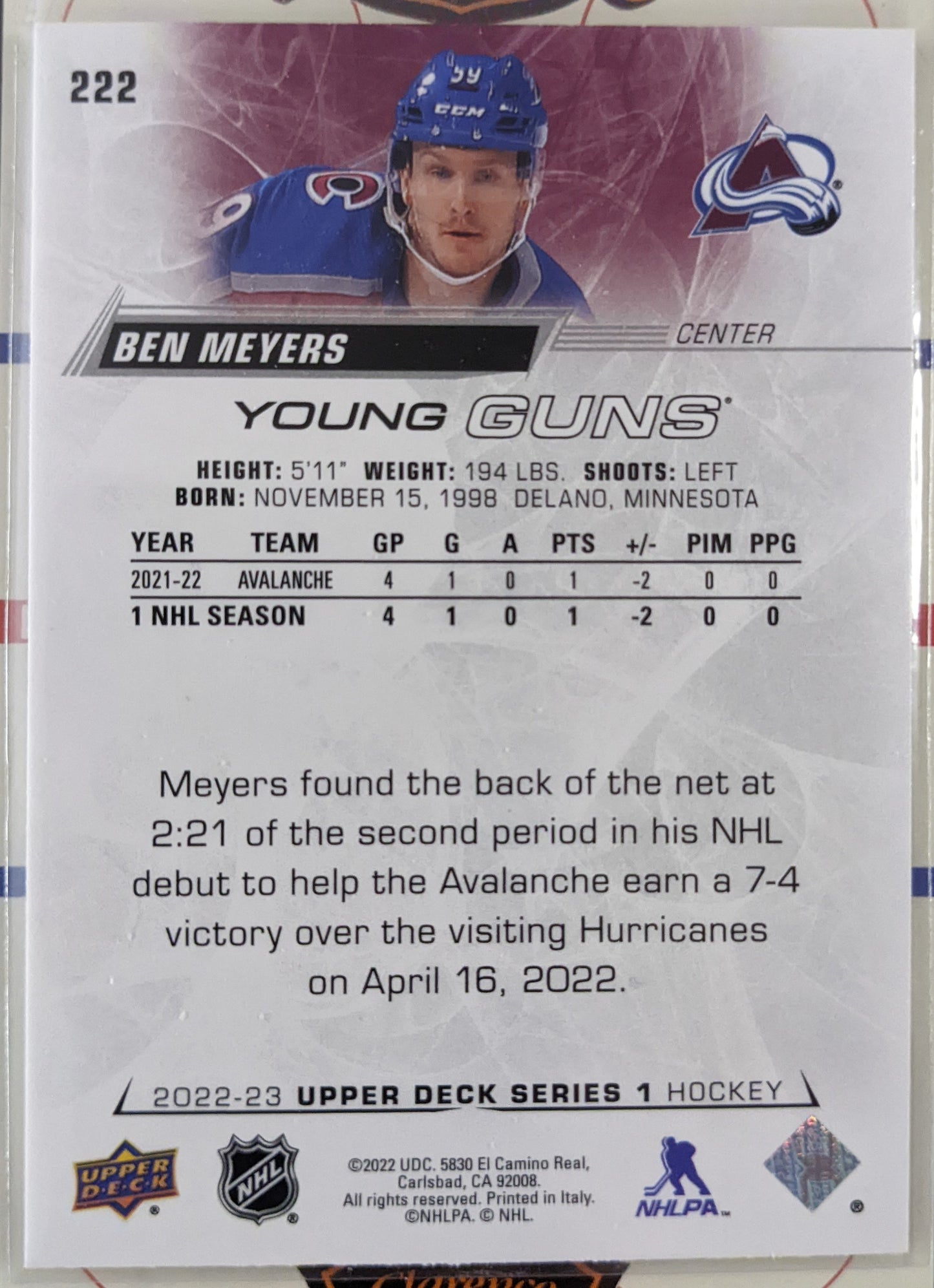 2023-24 Upper Deck Series 1 - Ben Myers Young Guns RC #222