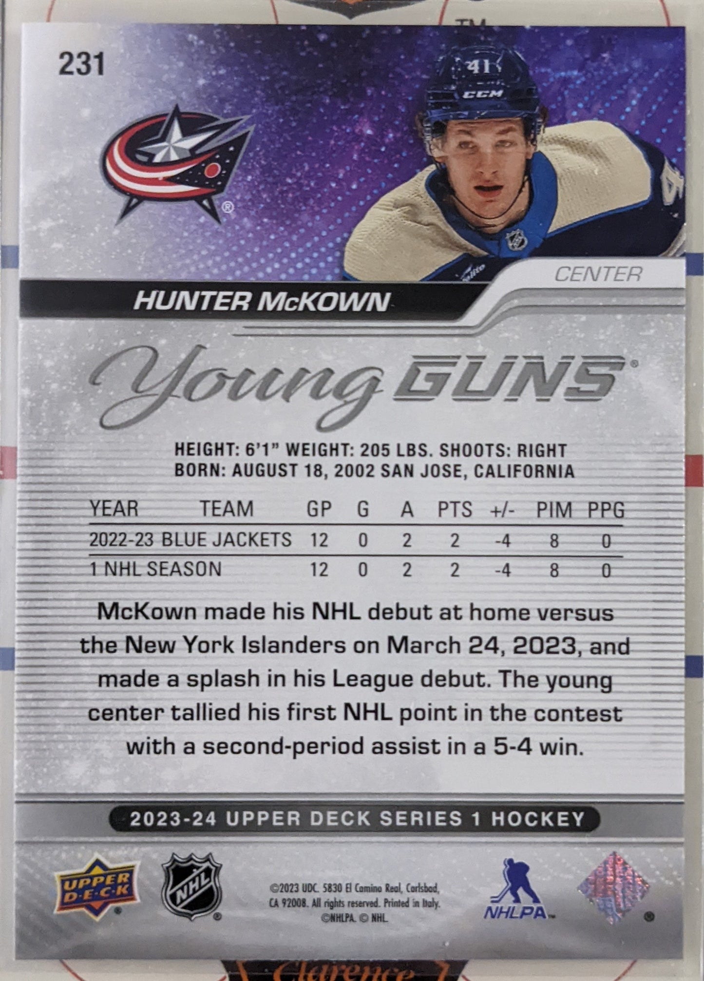 2023-24 Upper Deck Series 1 - Hunter McKown Young Guns RC #231