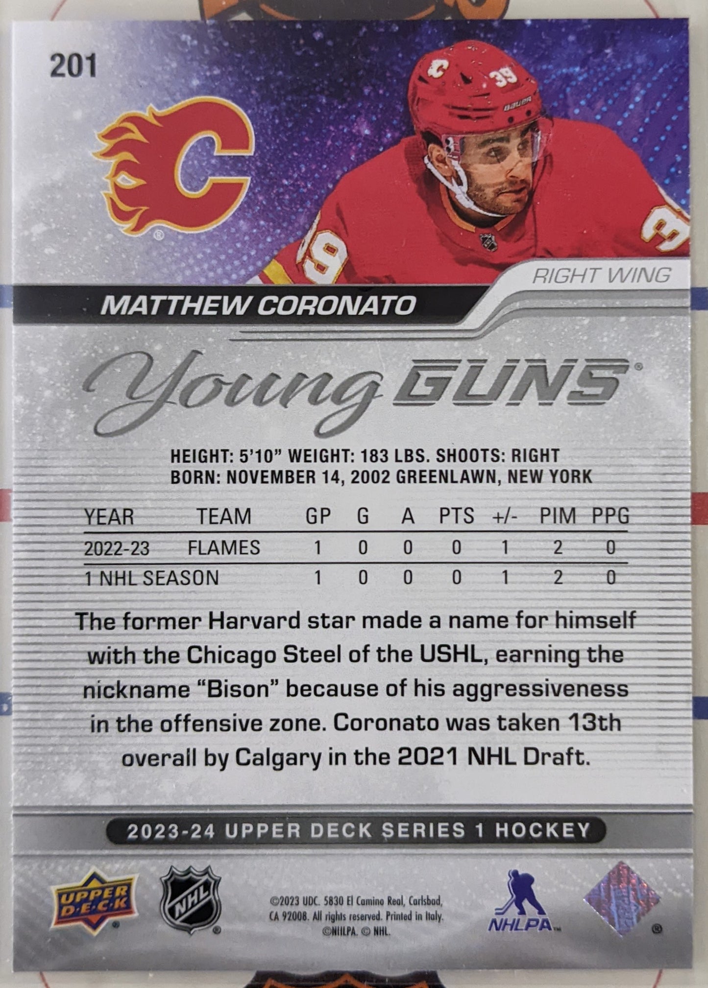 2023-24 Upper Deck Series 1 - Matthew Coronato Young Guns RC #201