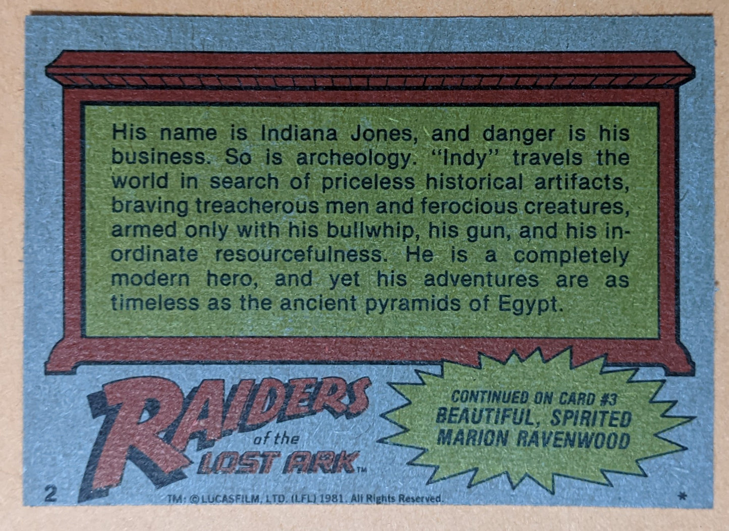 1981 Topps - Raiders Of The Lost Ark #2