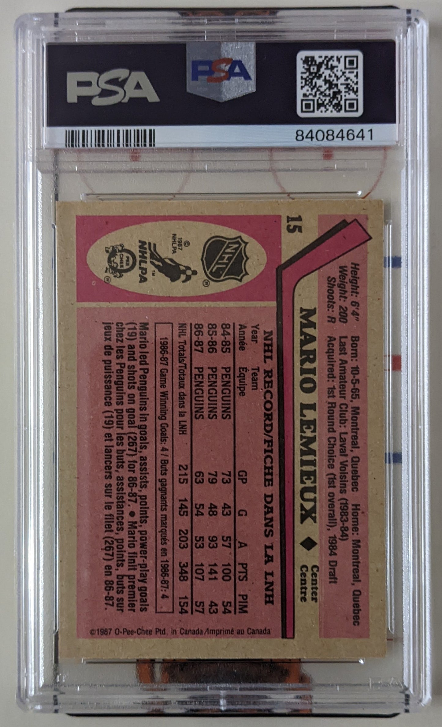 1987-88 O-Pee-Chee - Mario Lemieux #15 (PSA 9)