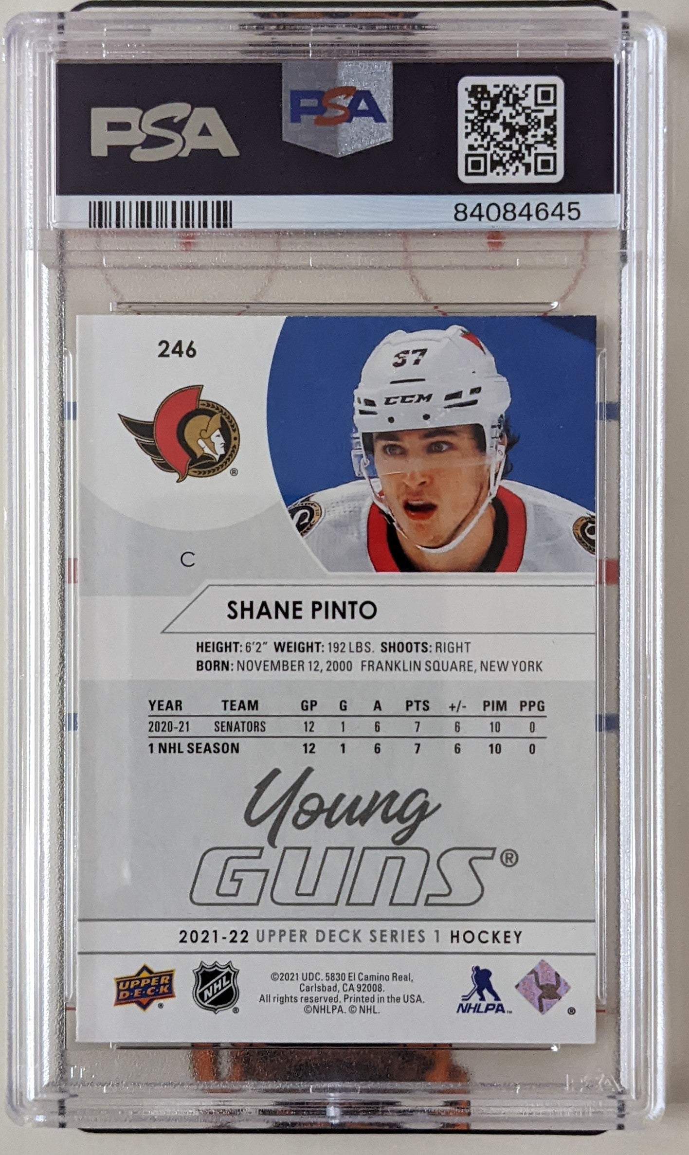 2021-22 Upper Deck Series 1 - Shane Pinto Young Guns RC #246 (PSA 10)