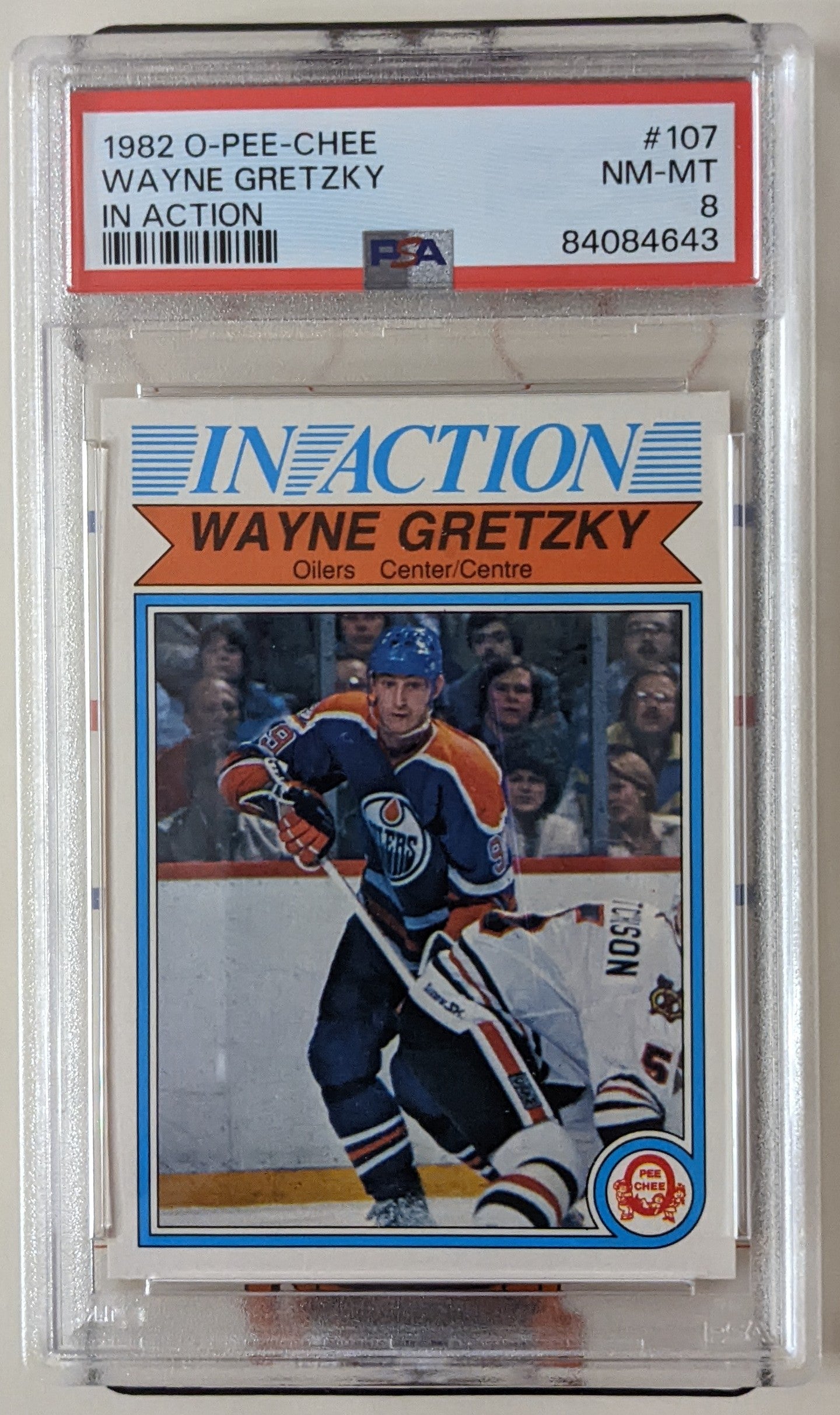 1982-83 O-Pee-Chee In Action - Wayne Gretzky #107 (PSA 8)