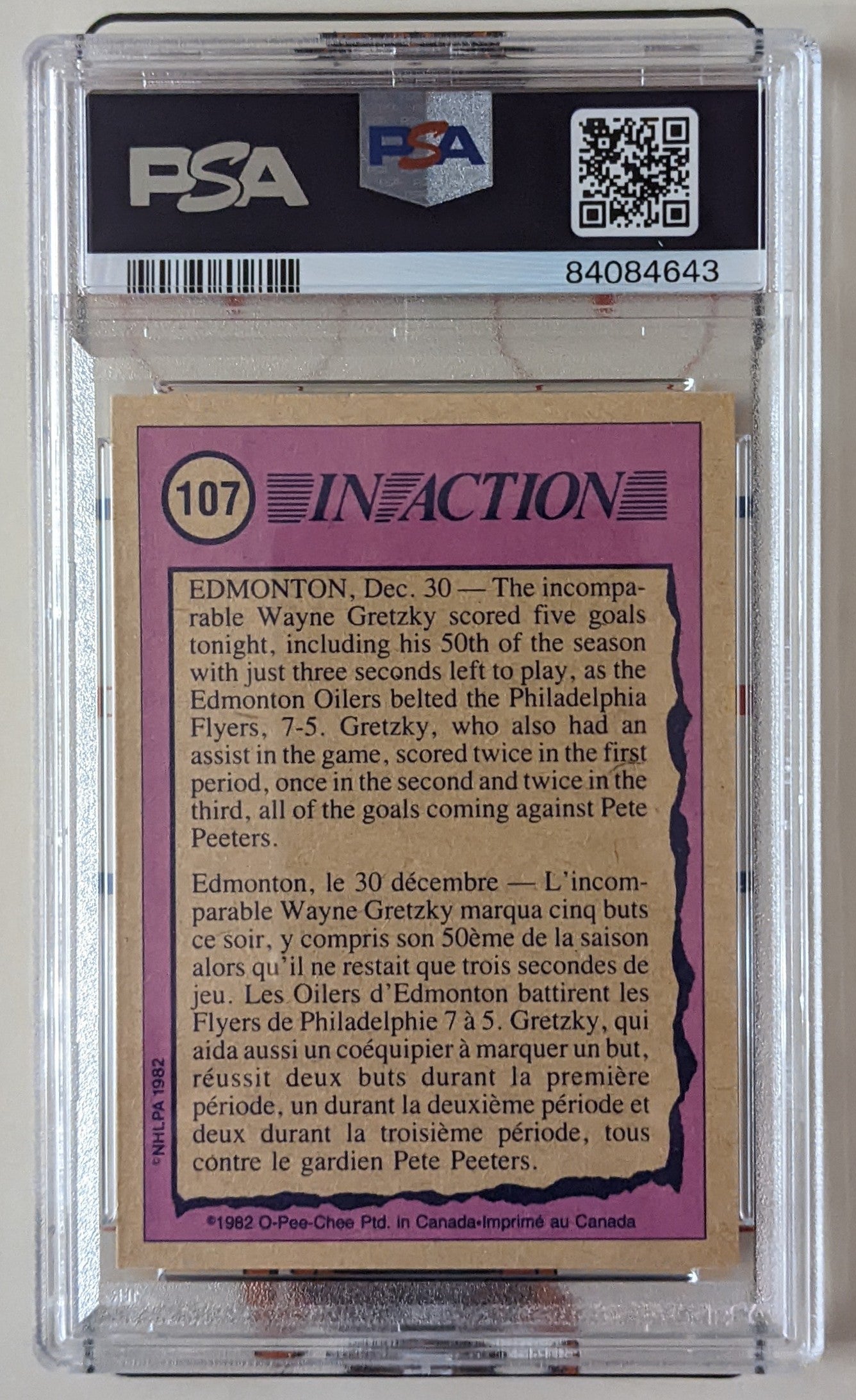 1982-83 O-Pee-Chee In Action - Wayne Gretzky #107 (PSA 8)