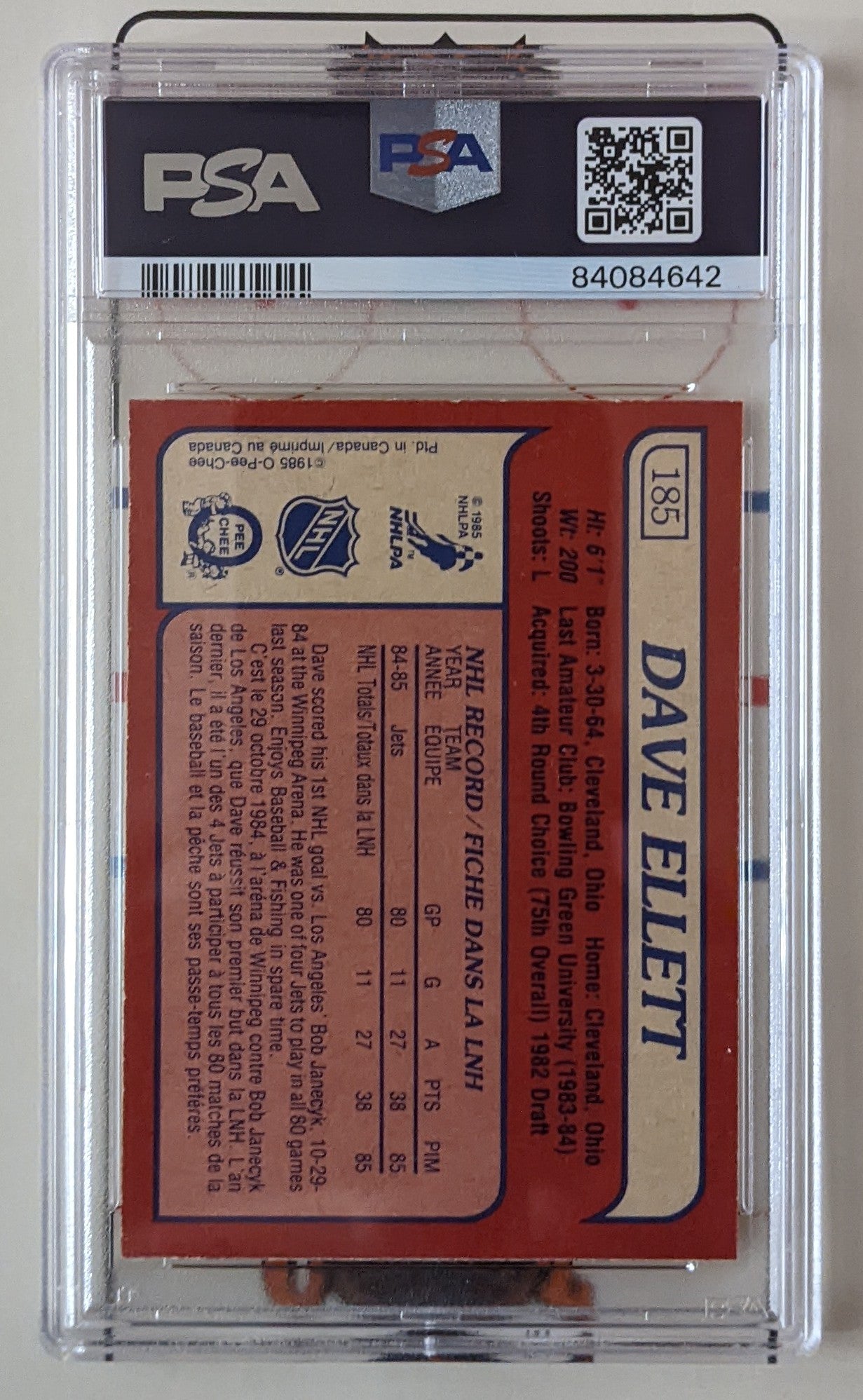 1985-86 O-Pee-Chee - Dave Ellett RC #185 (PSA 9)