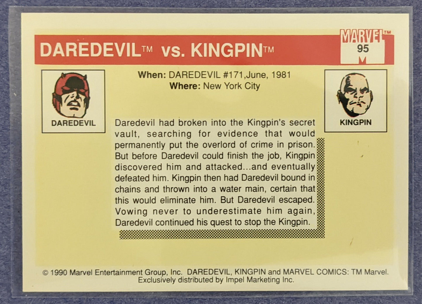 1990 Impel Marvel Universe Series 1 - Famous Battles Daredevil vs Kingpin #95