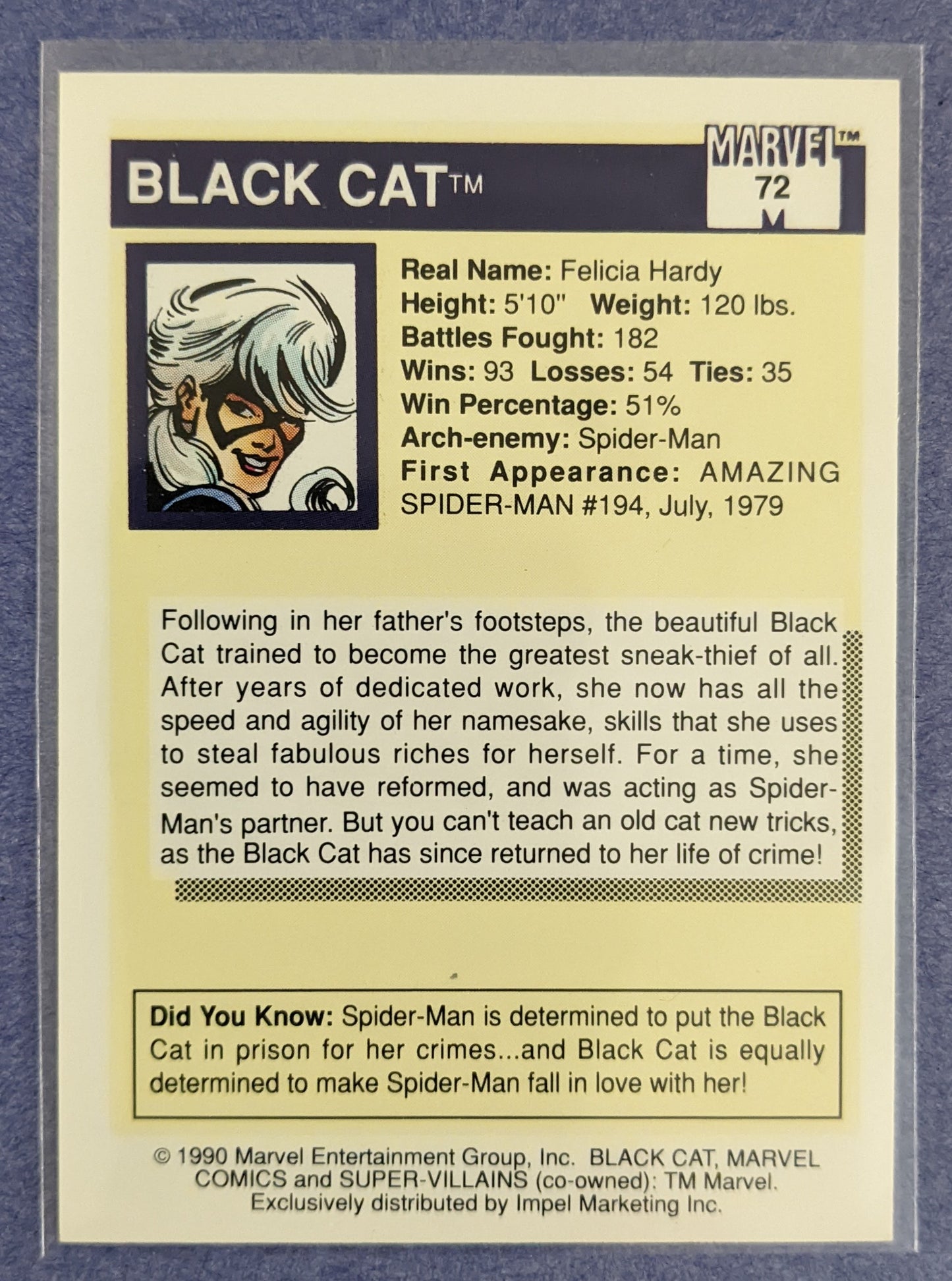 1990 Impel Marvel Universe Series 1 - Super Villains Black Cat #72