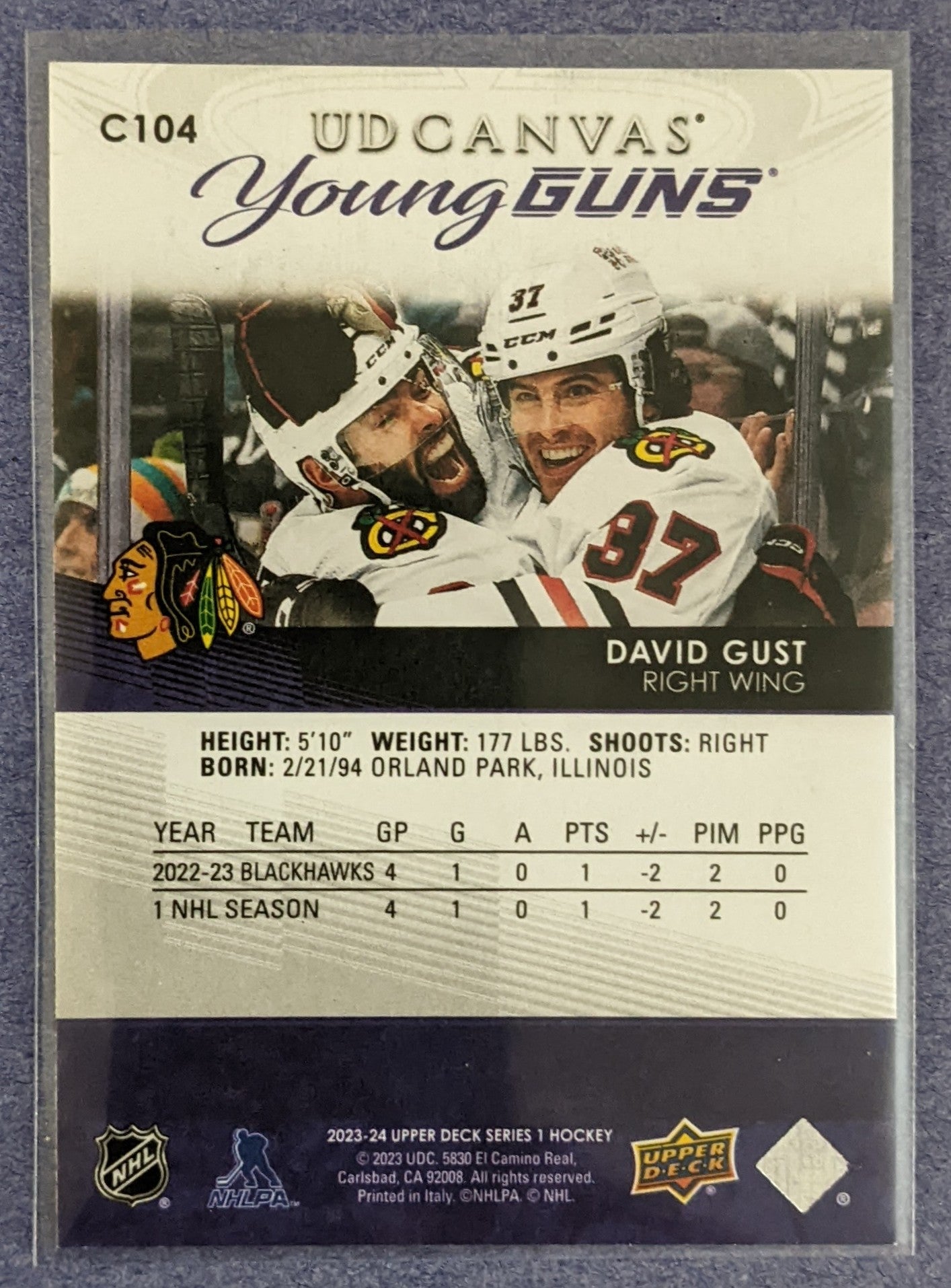 2023-24 Upper Deck Series 1 - David Gust UD Canvas Young Guns RC #C104