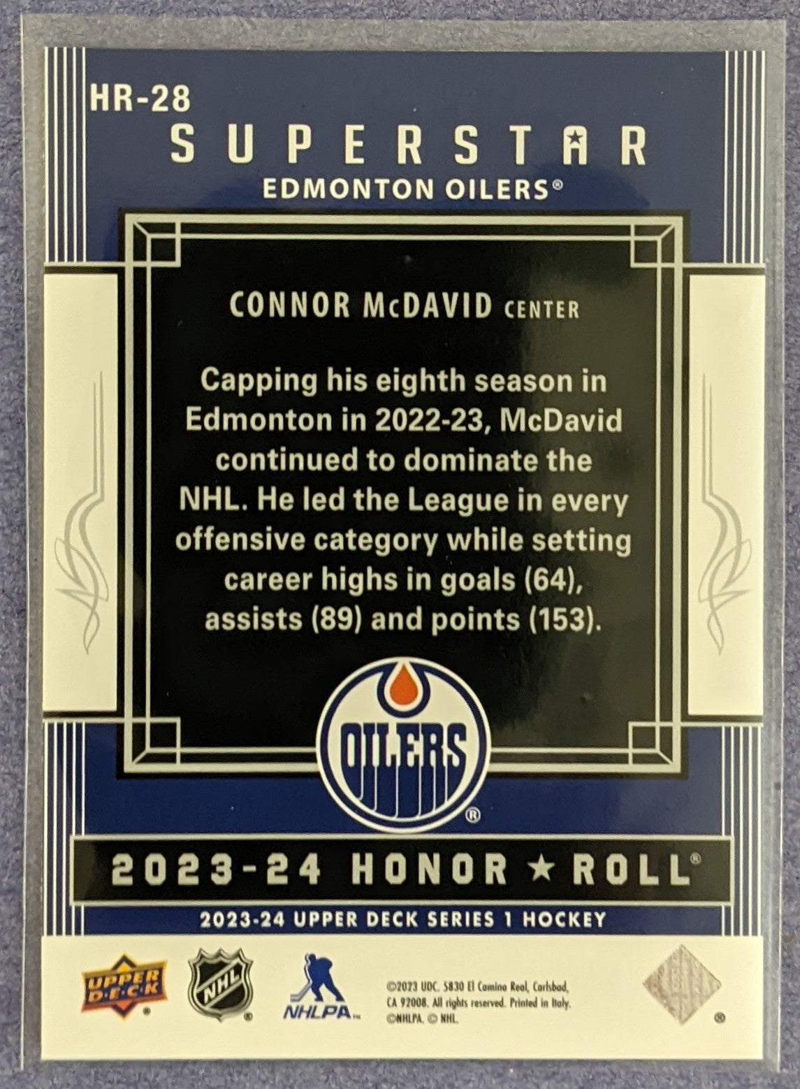 2023-24 Upper Deck Series 1 - Connor McDavid Honor Roll #HR-28