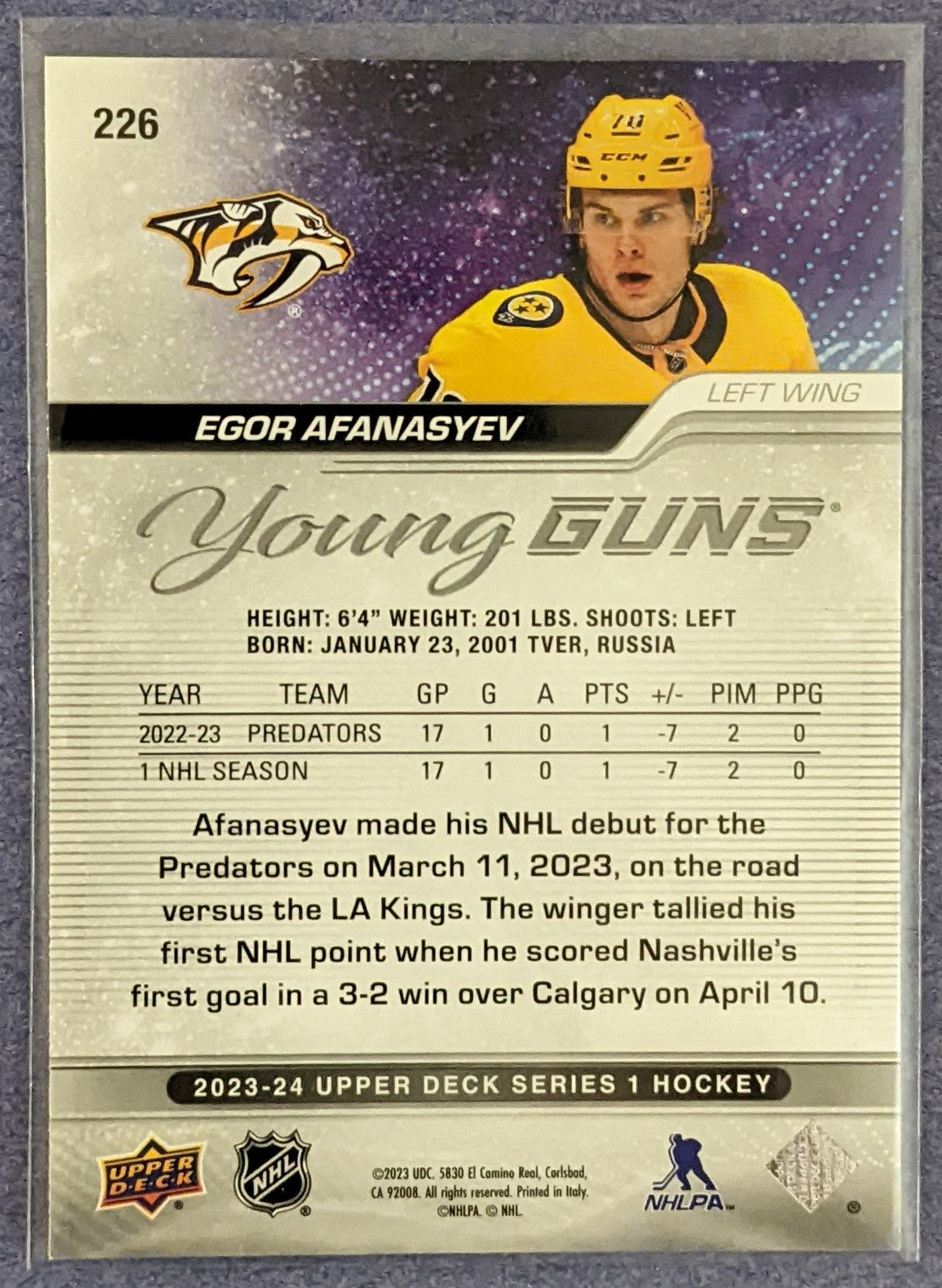 2023-24 Upper Deck Series 1 - Egor Afanasyev Young Guns RC #226