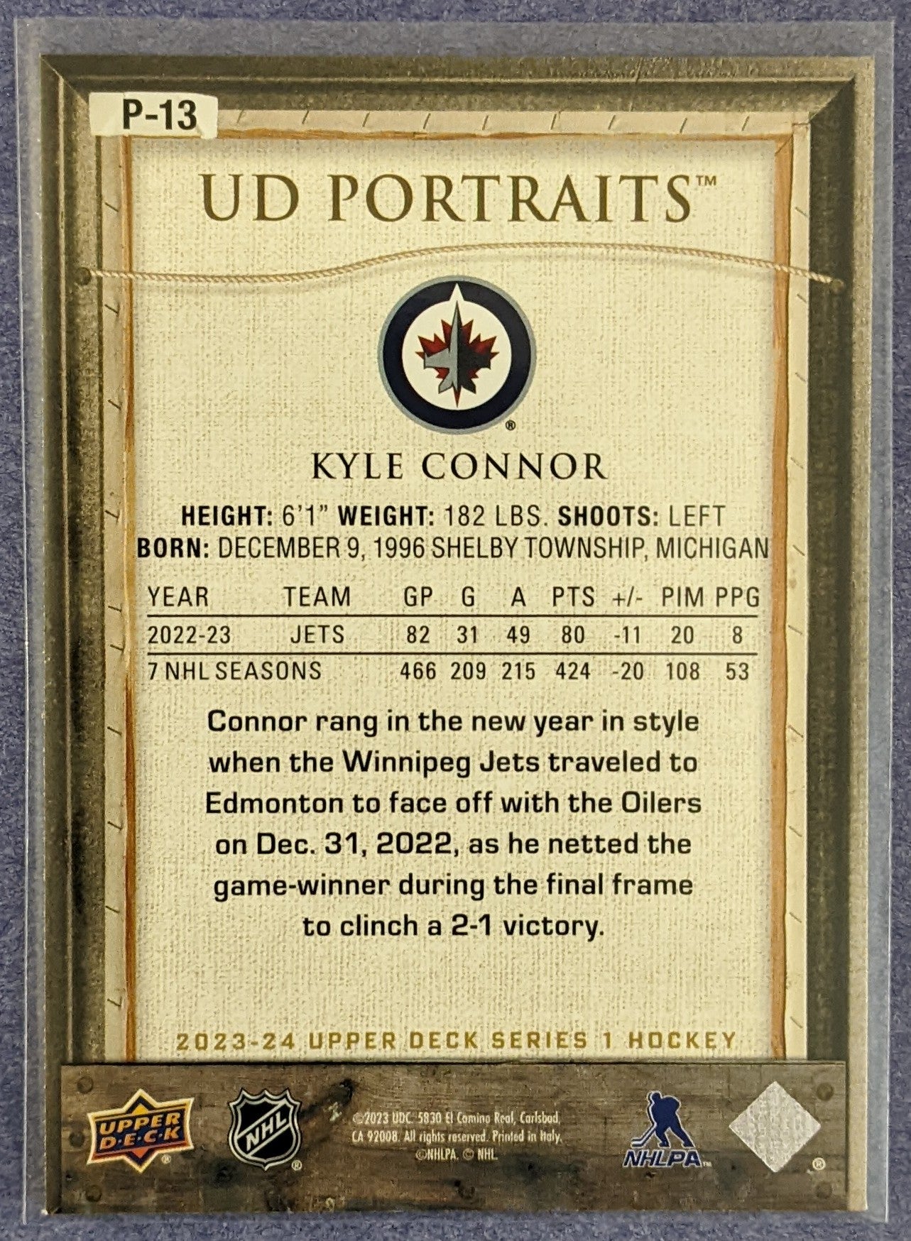 2023-24 Upper Deck Series 1 - Kyle Connor UD Portraits #P-13