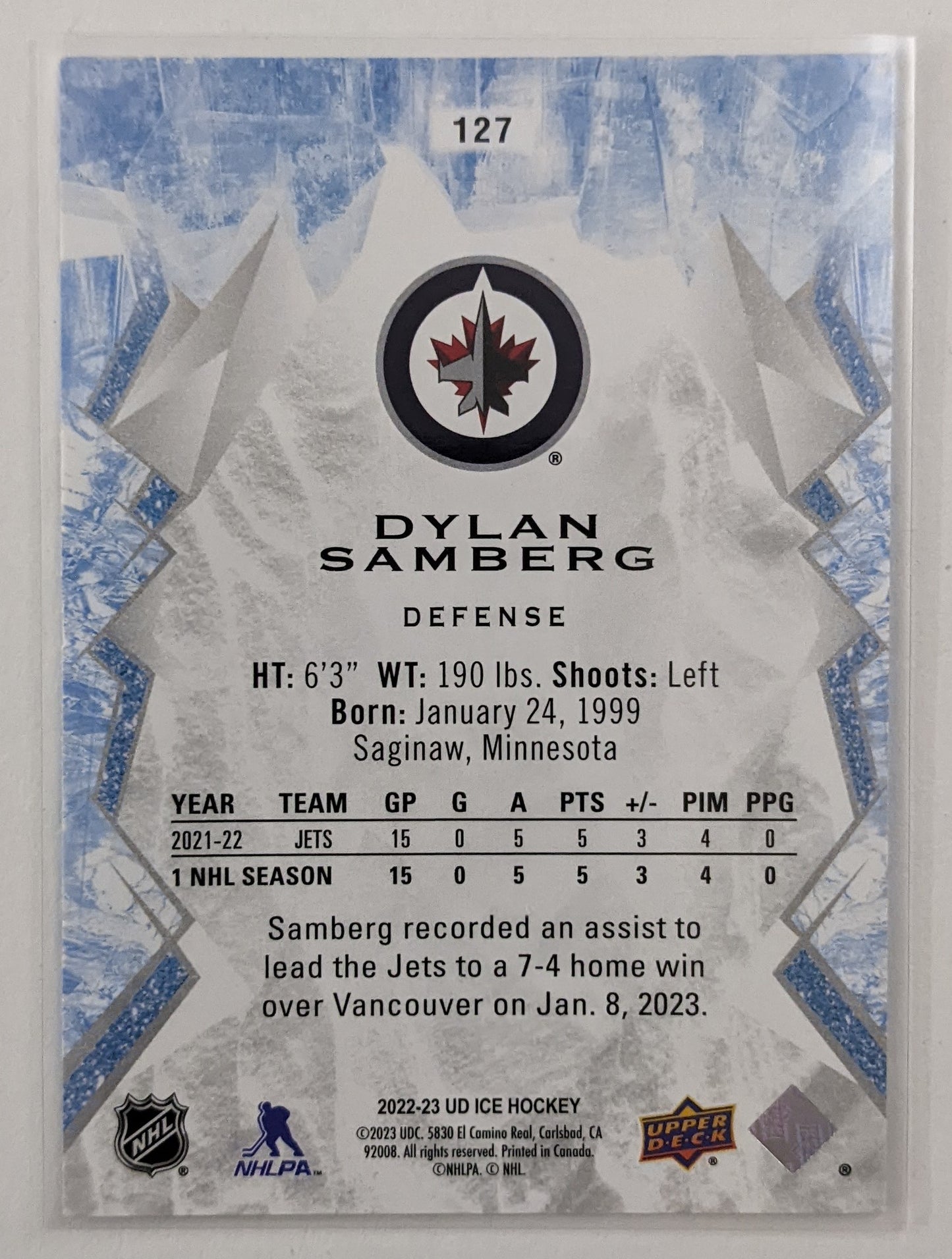 2022-23 UD Ice - Dylan Samberg RC #127