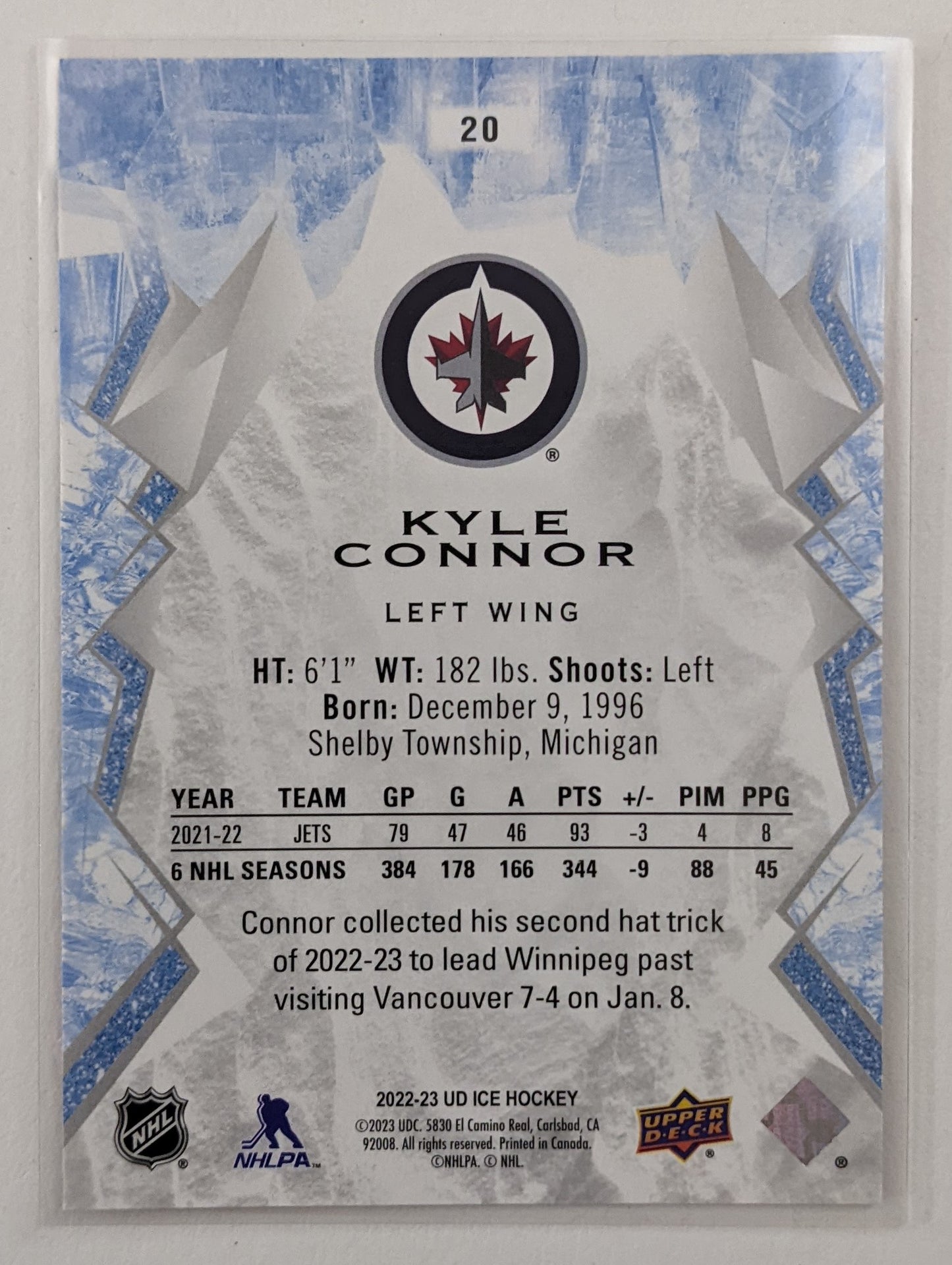 2022-23 UD Ice - Kyle Connor #20 (Orange Parallel)