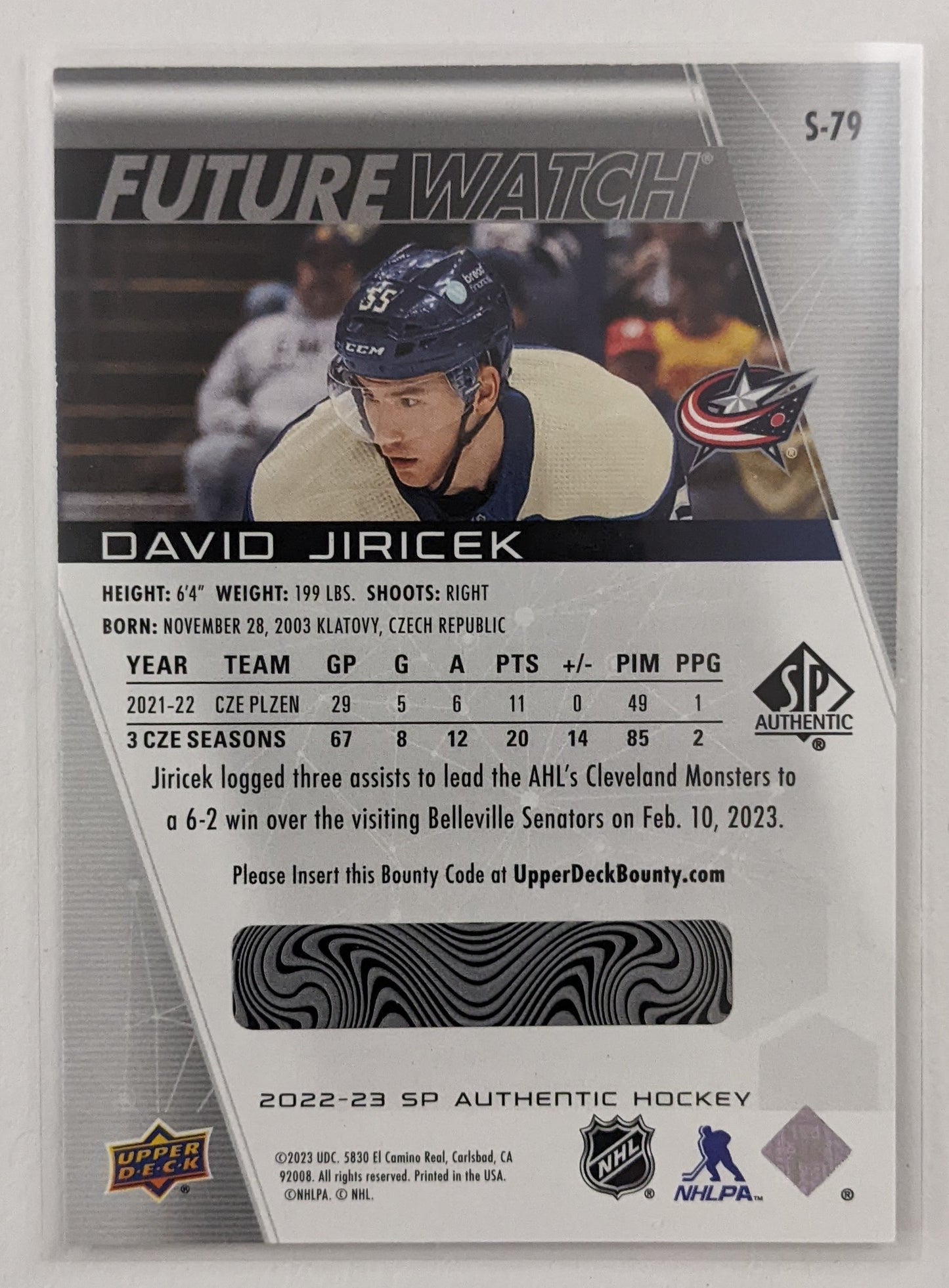 2023-24 UD SP Authentic Spectrum FX Future Watch - David Jiricek RC #S-79