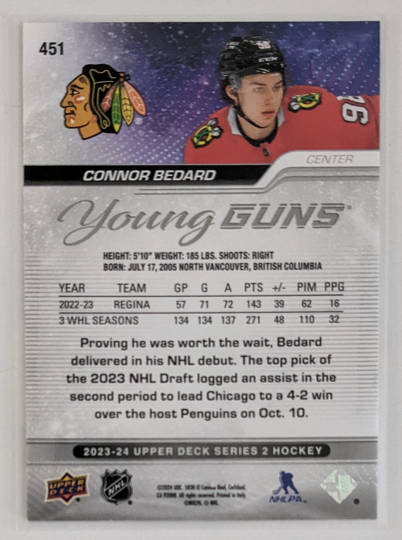 2023-24 Upper Deck Series 2 - Connor Bedard Young Guns RC #451