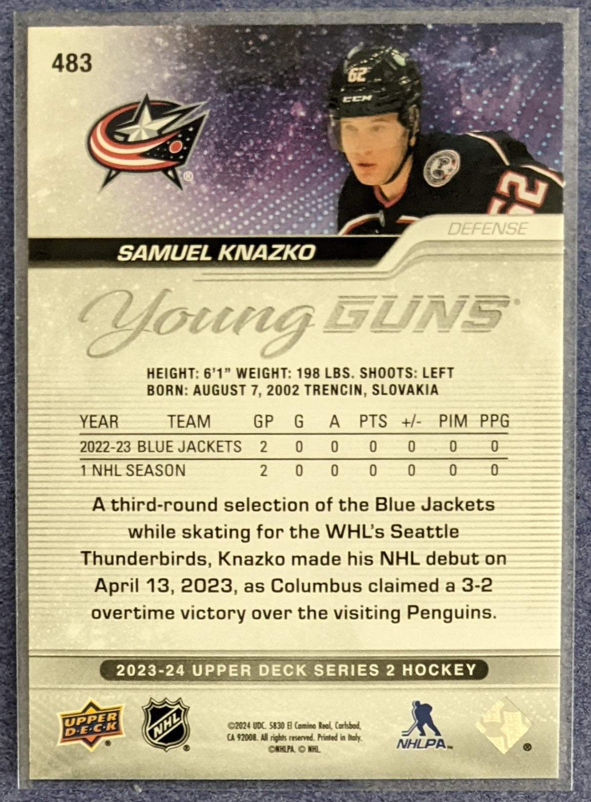 2023-24 Upper Deck Series 2 - Samuel Knazko Young Guns RC #483