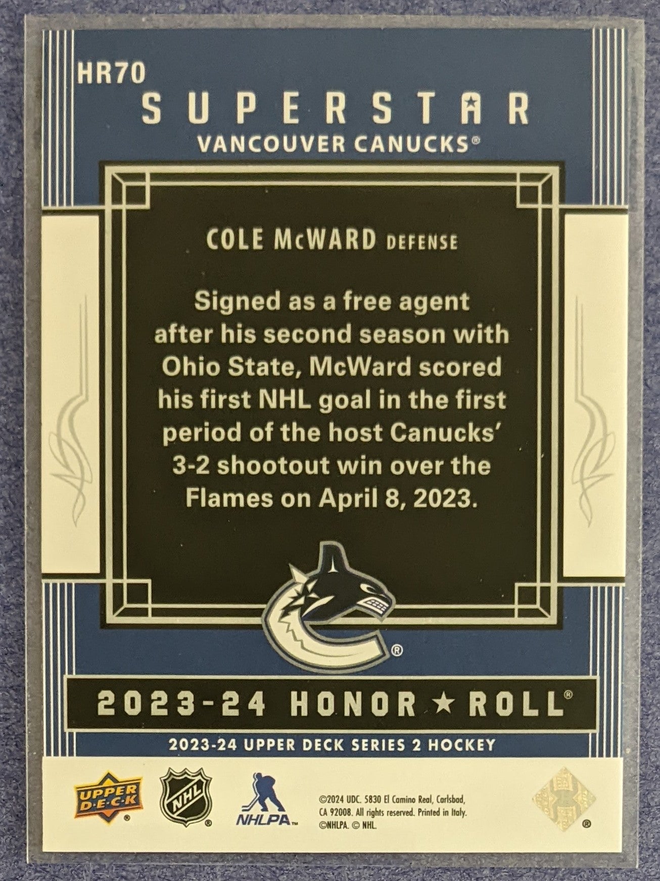 2023-24 Upper Deck Series 2 - Cole McWard Honor Roll #HR70