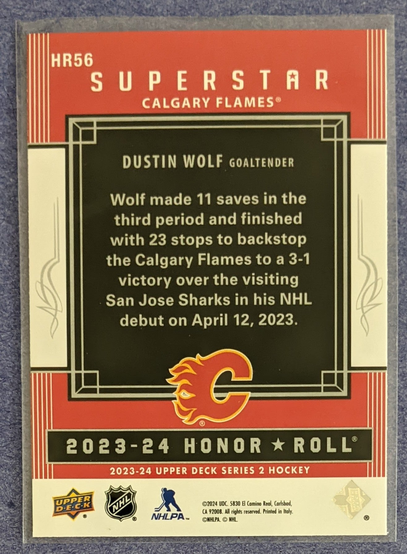 2023-24 Upper Deck Series 2 - Dustin Wolf Honor Roll #HR56