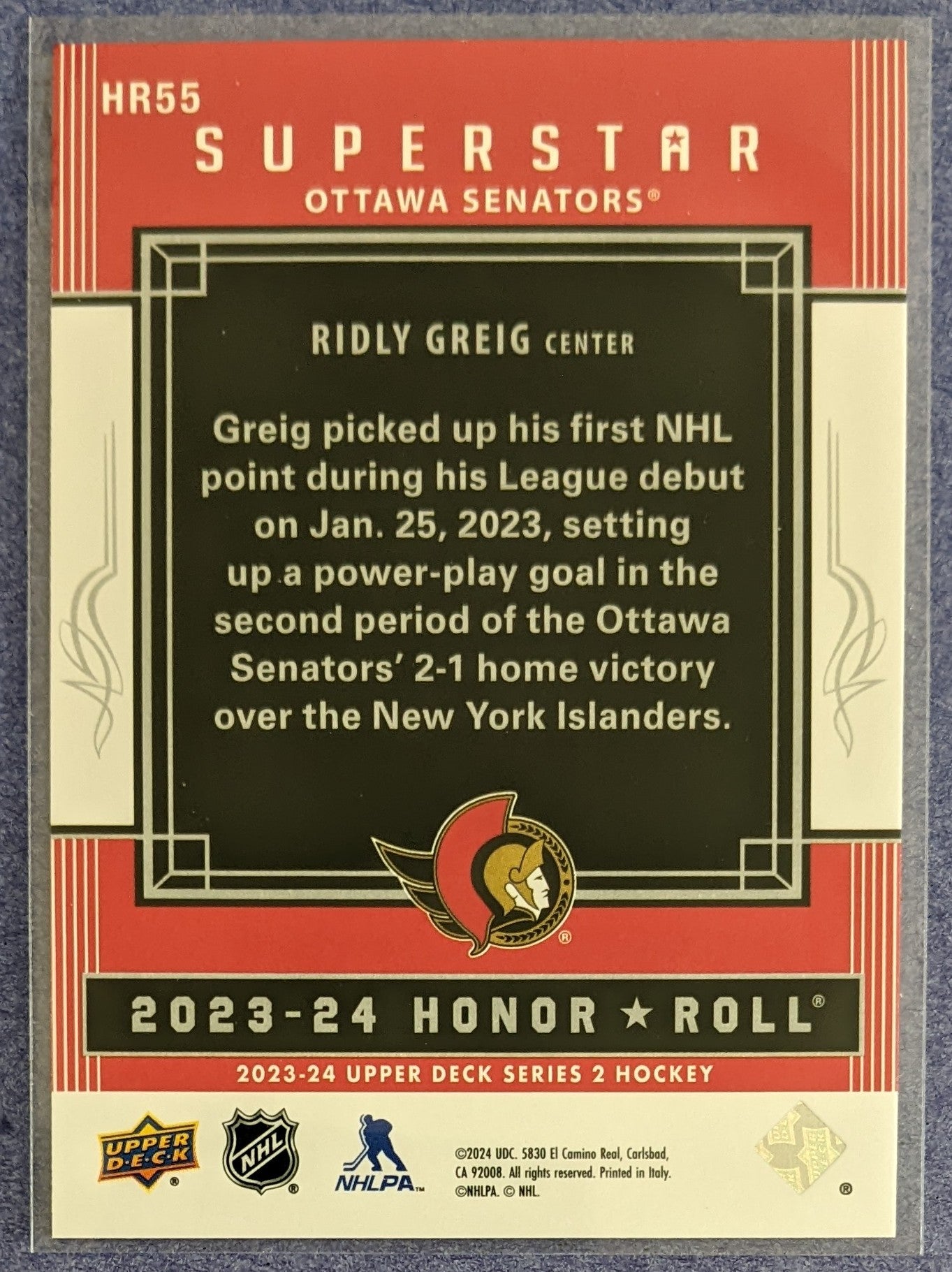 2023-24 Upper Deck Series 2 - Ridly Greig Honor Roll #HR55