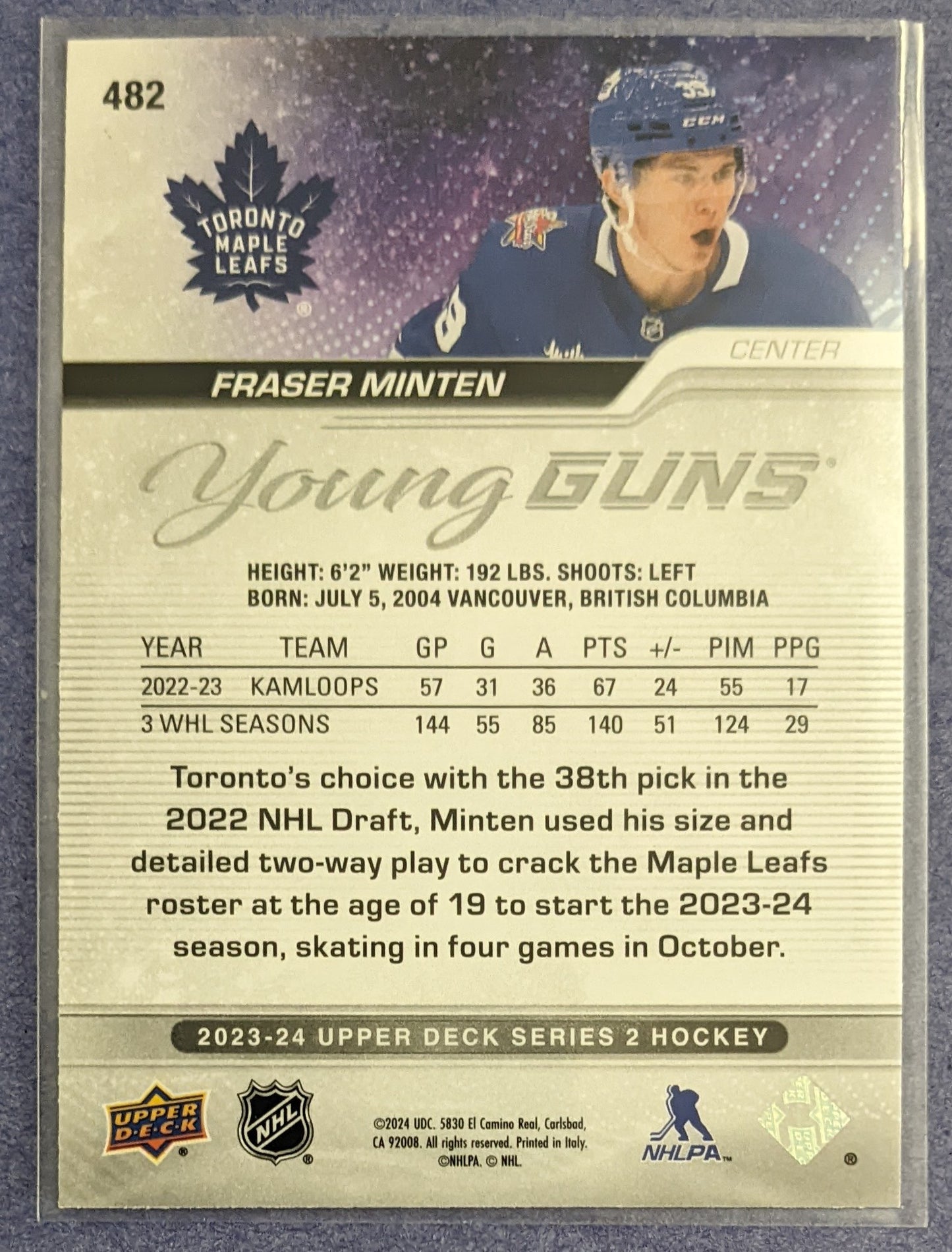 2023-24 Upper Deck Series 2 - Fraser Minten Young Guns RC #482