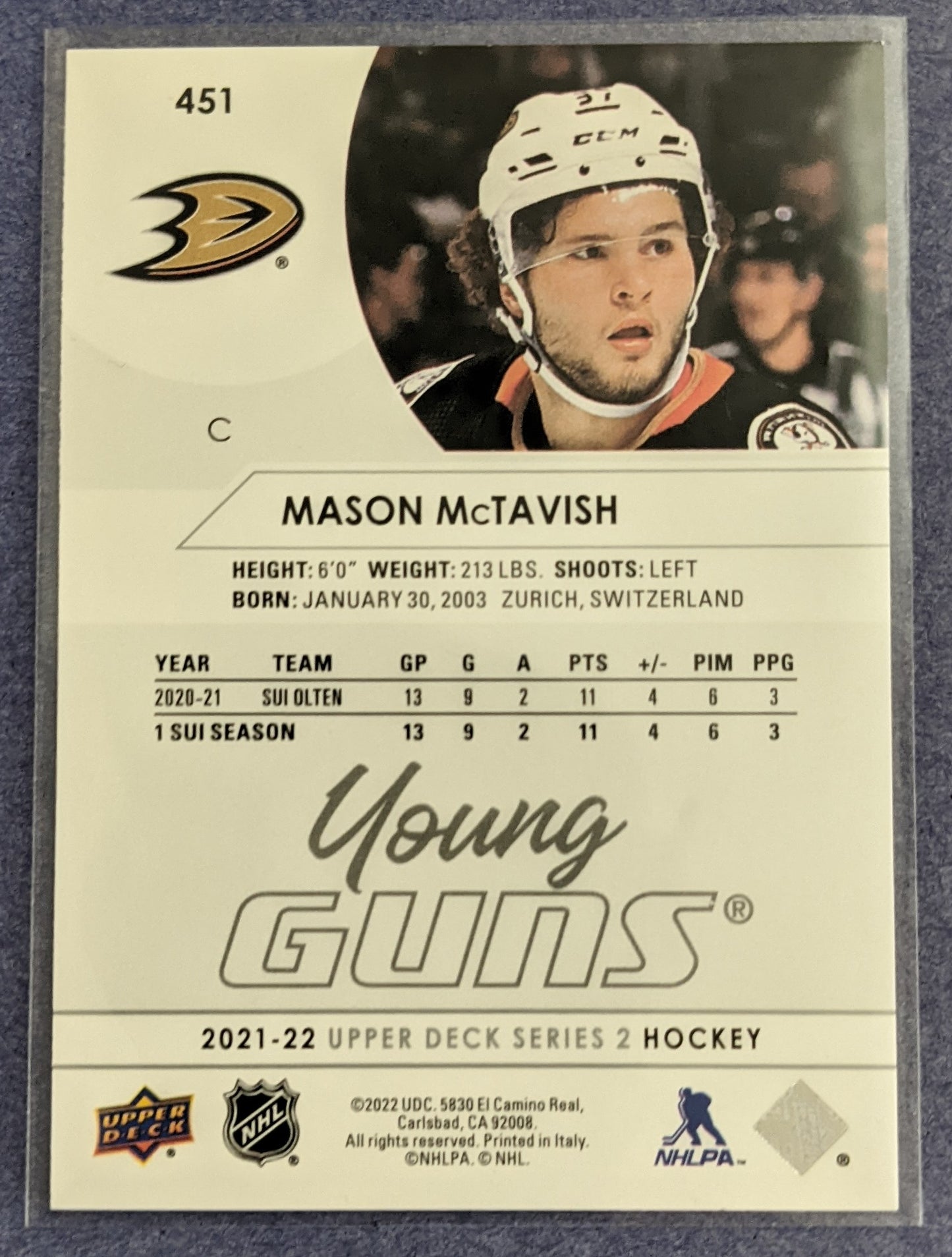 2021-22 Upper Deck Series 2 - Mason McTavish Young Guns RC #451