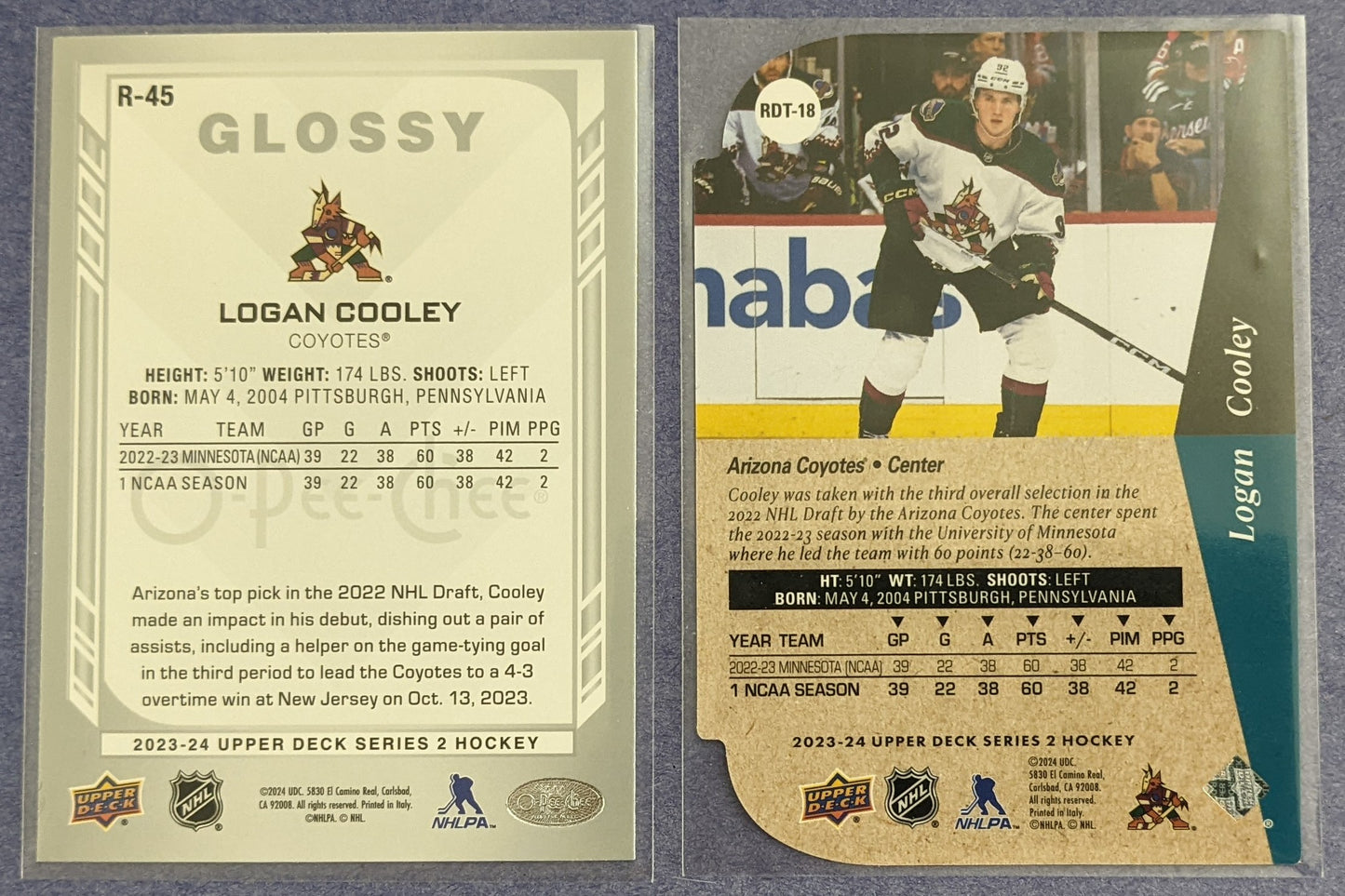 2023-24 Upper Deck Series 2 - Logan Cooley Glossy #R-45 & Die-Cut RC #RDT-18