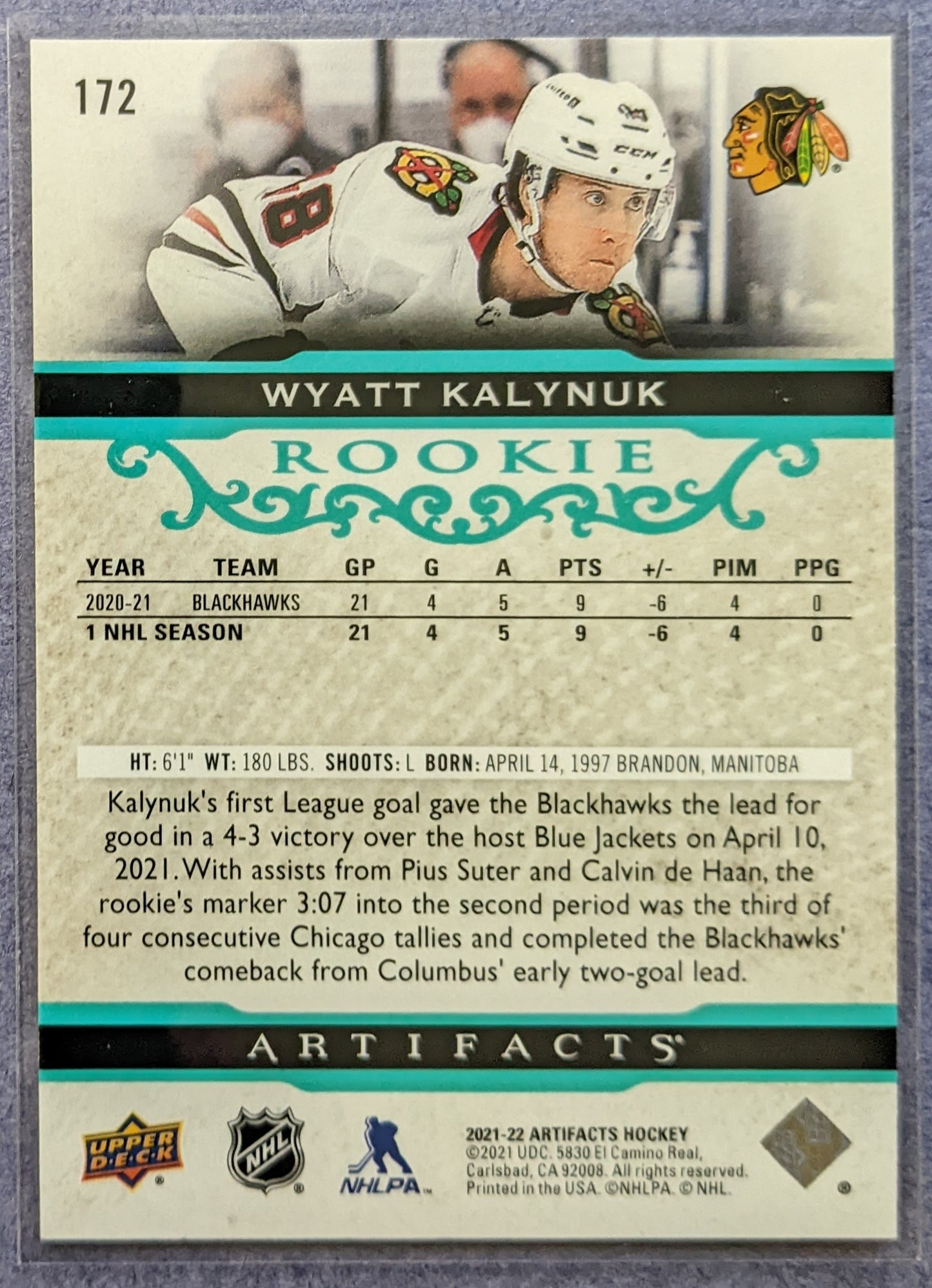 2021-22 UD Artifacts - Wyatt Kalynuk Rookie #172 (Teal Parallel)