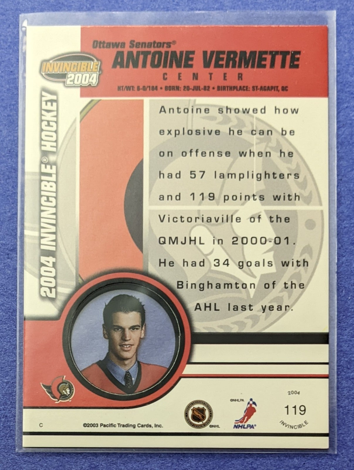 2003-04 Pacific Invincible - Antoine Vermette RC #119