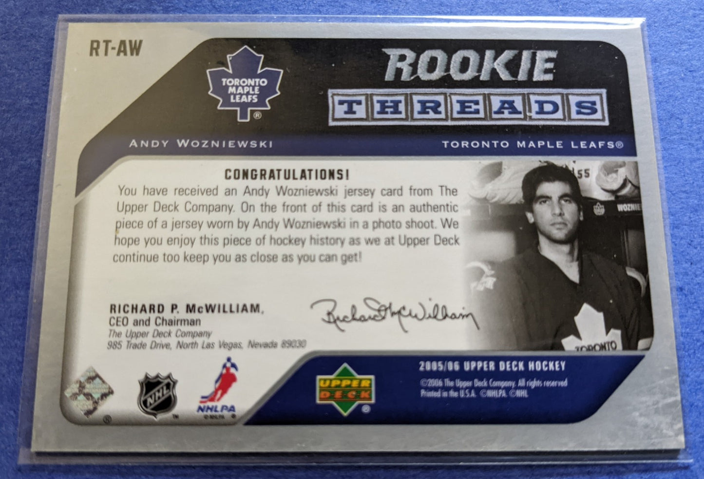 2005-06 Upper Deck Rookie Threads - Andy Wozniewski #RT-AW