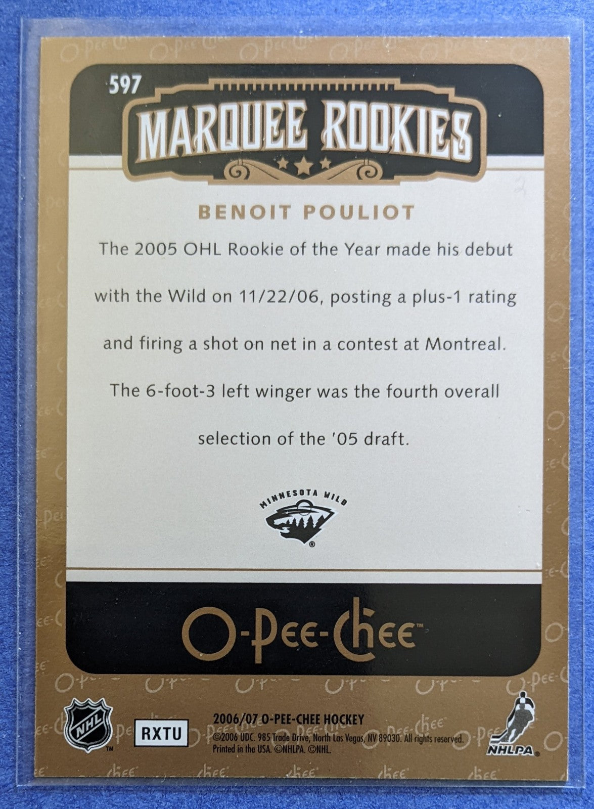 2006-07 O-Pee-Chee Marquee Rookies - Benoit Pouliot RC #597