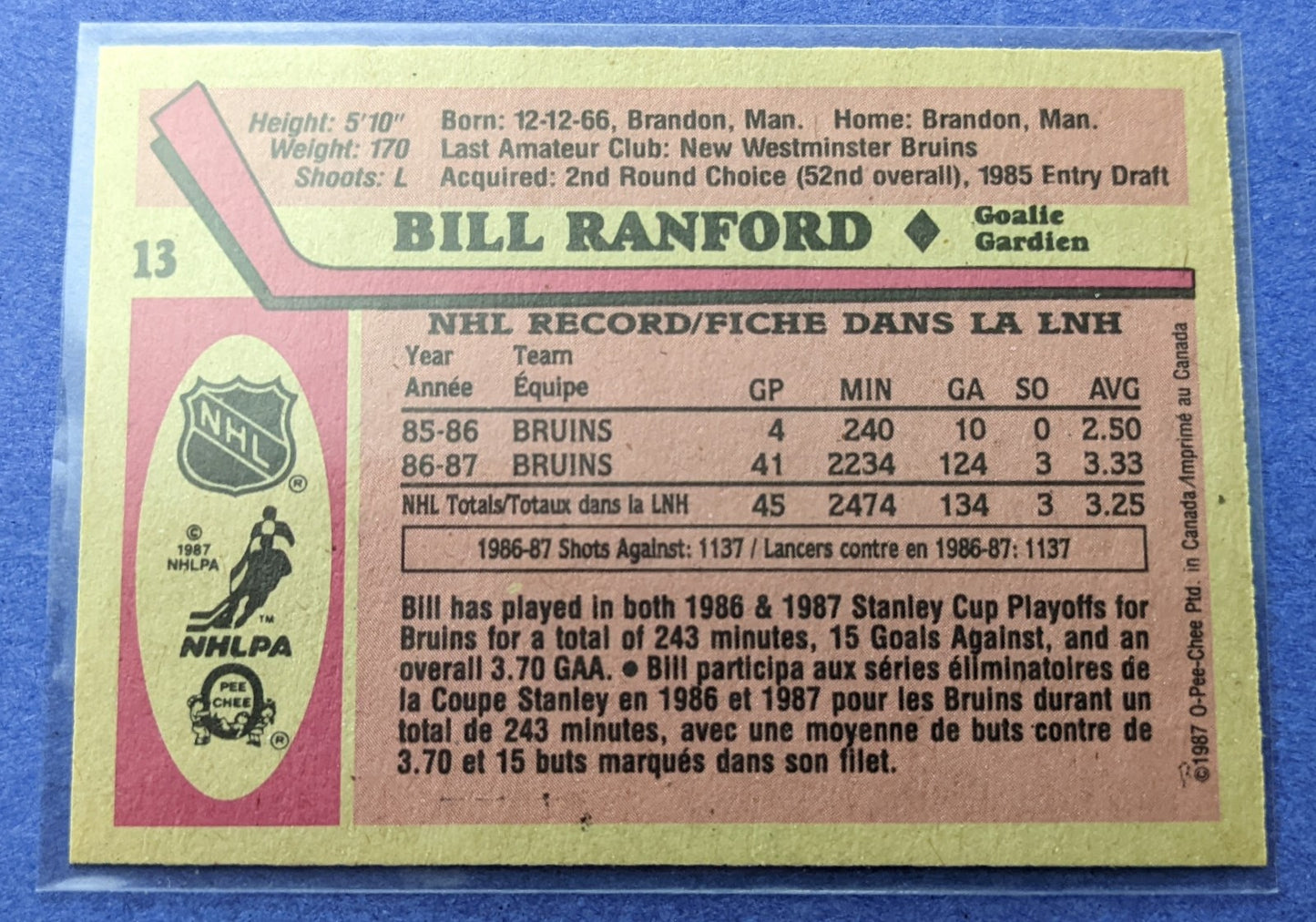 1987-88 O-Pee-Chee - Bill Ranford RC #13