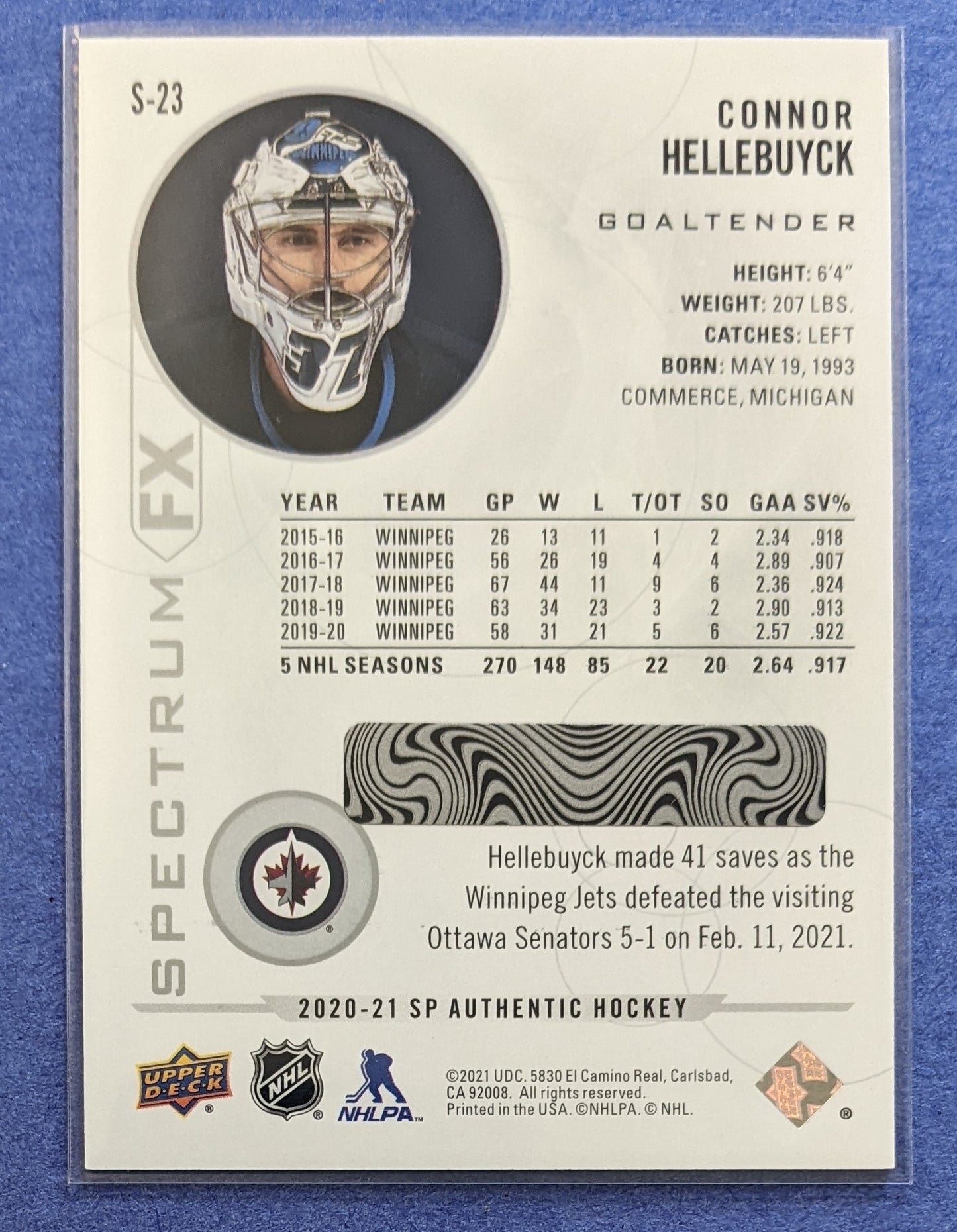 2020-21 SP Authentic Spectrum FX - Connor Hellebuyck #S-23