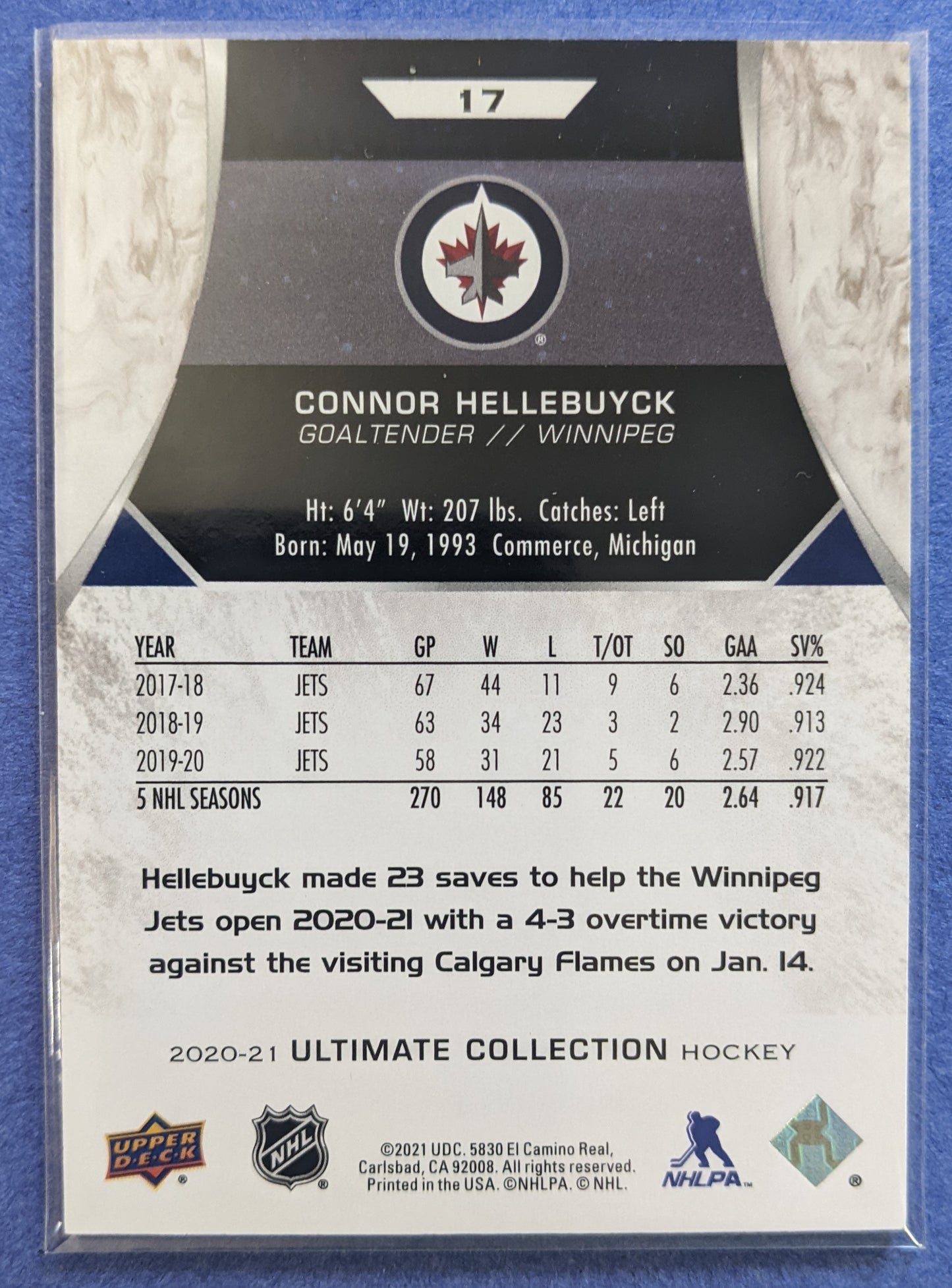 2020-21 Upper Deck Ultimate Collection - Connor Hellebuyck #17 (029/149)