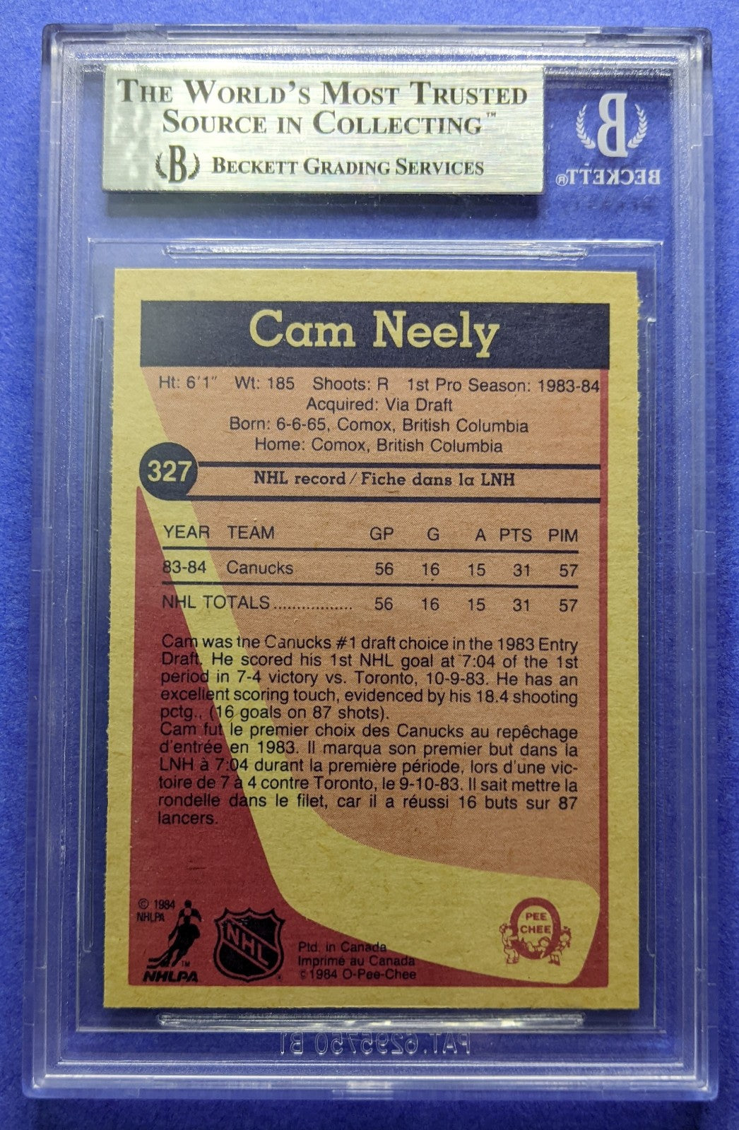 1984-85 O-Pee-Chee - Cam Neely RC #327 BGS Grade 8.5