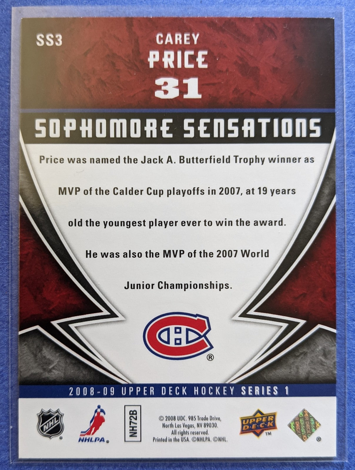 2008-09 Upper Deck Sophomore Sensations - Carey Price #SS3