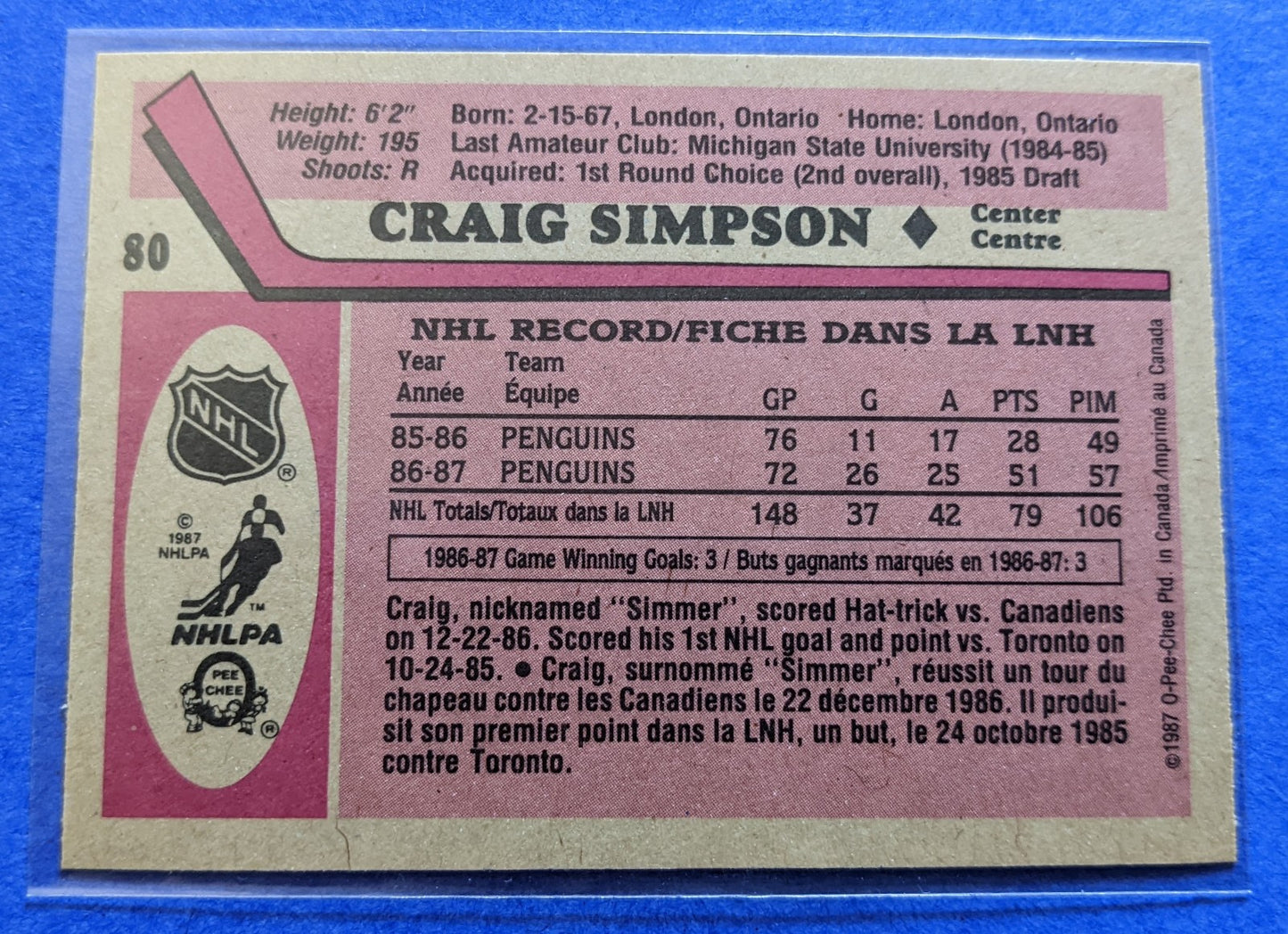 1987-88 O-Pee-Chee - Craig Simpson RC #80