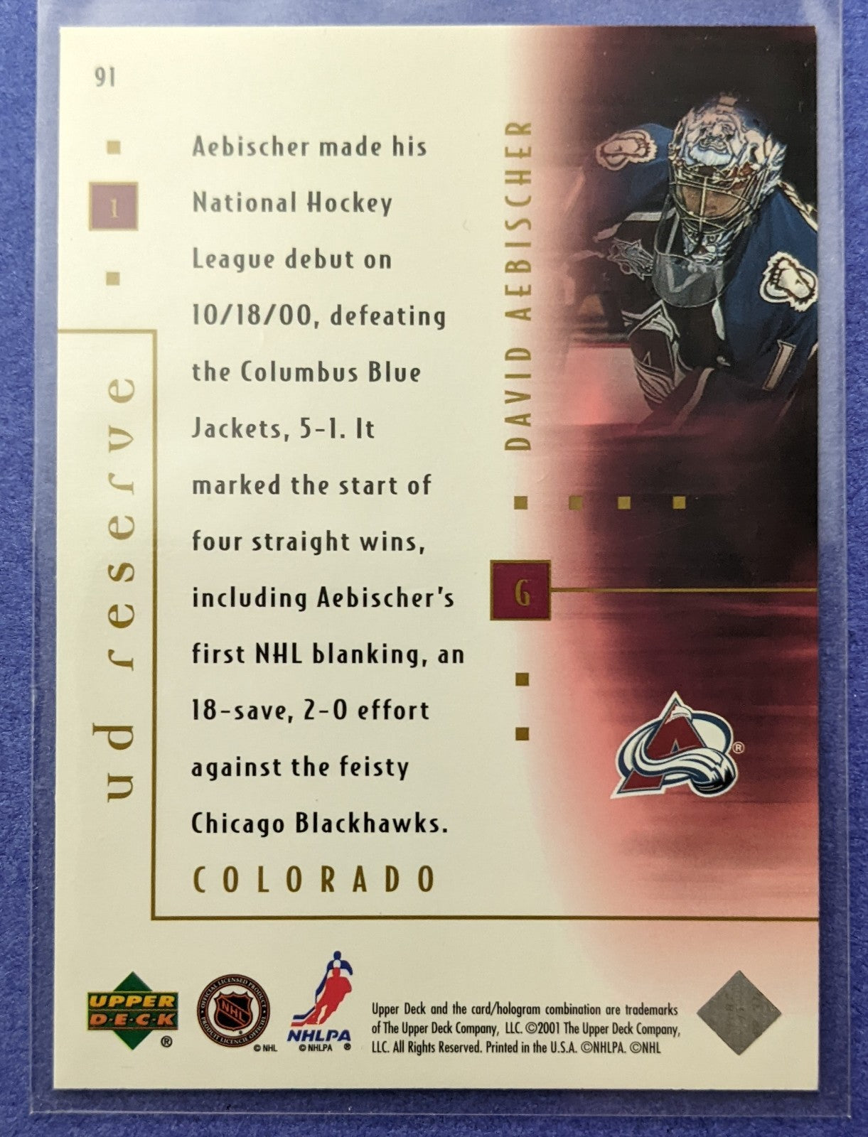 2000-01 Upper Deck Reserve - David Aebischer RC #91