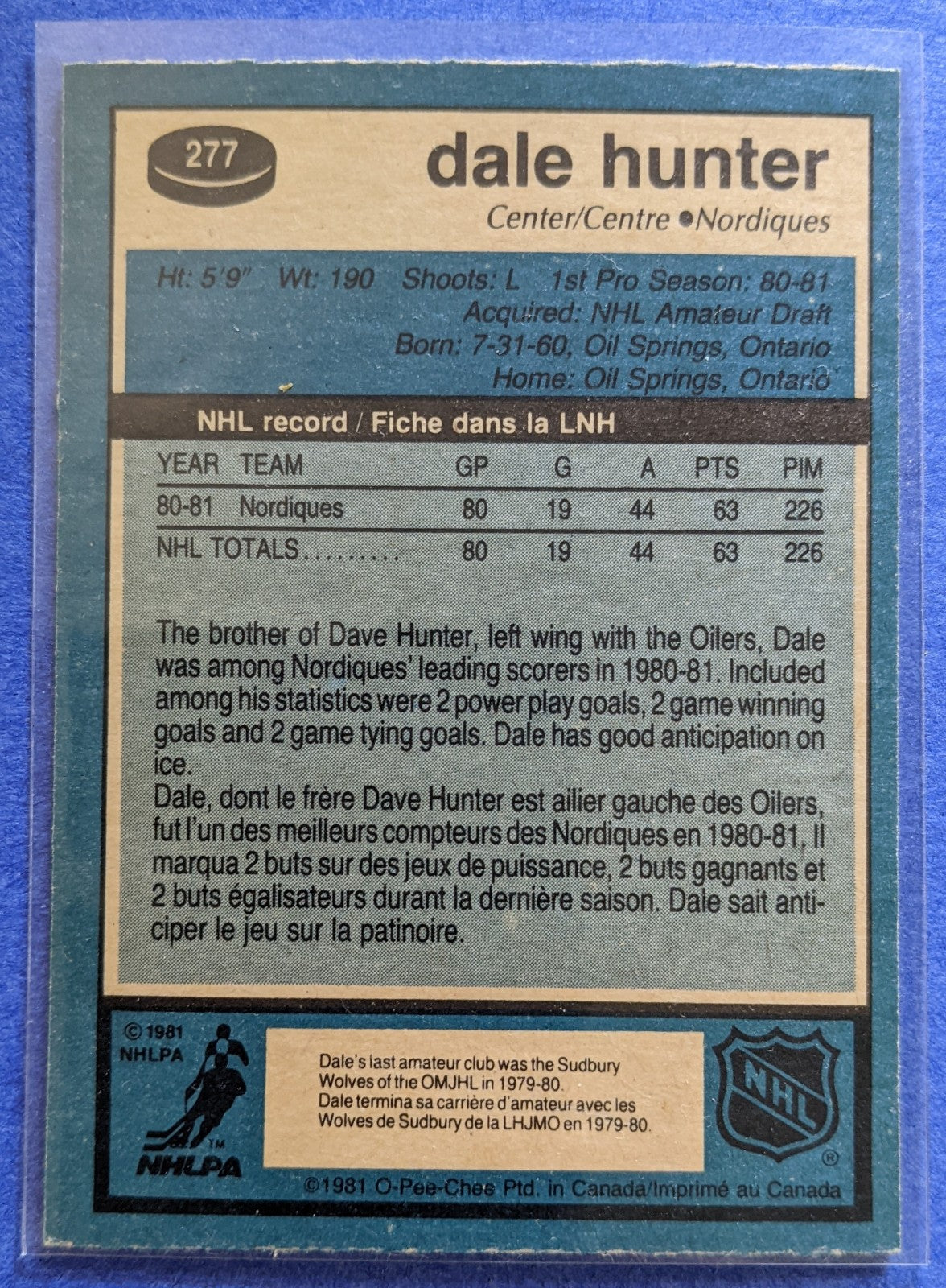 1981-82 O-Pee-Chee - Dale Hunter RC #277