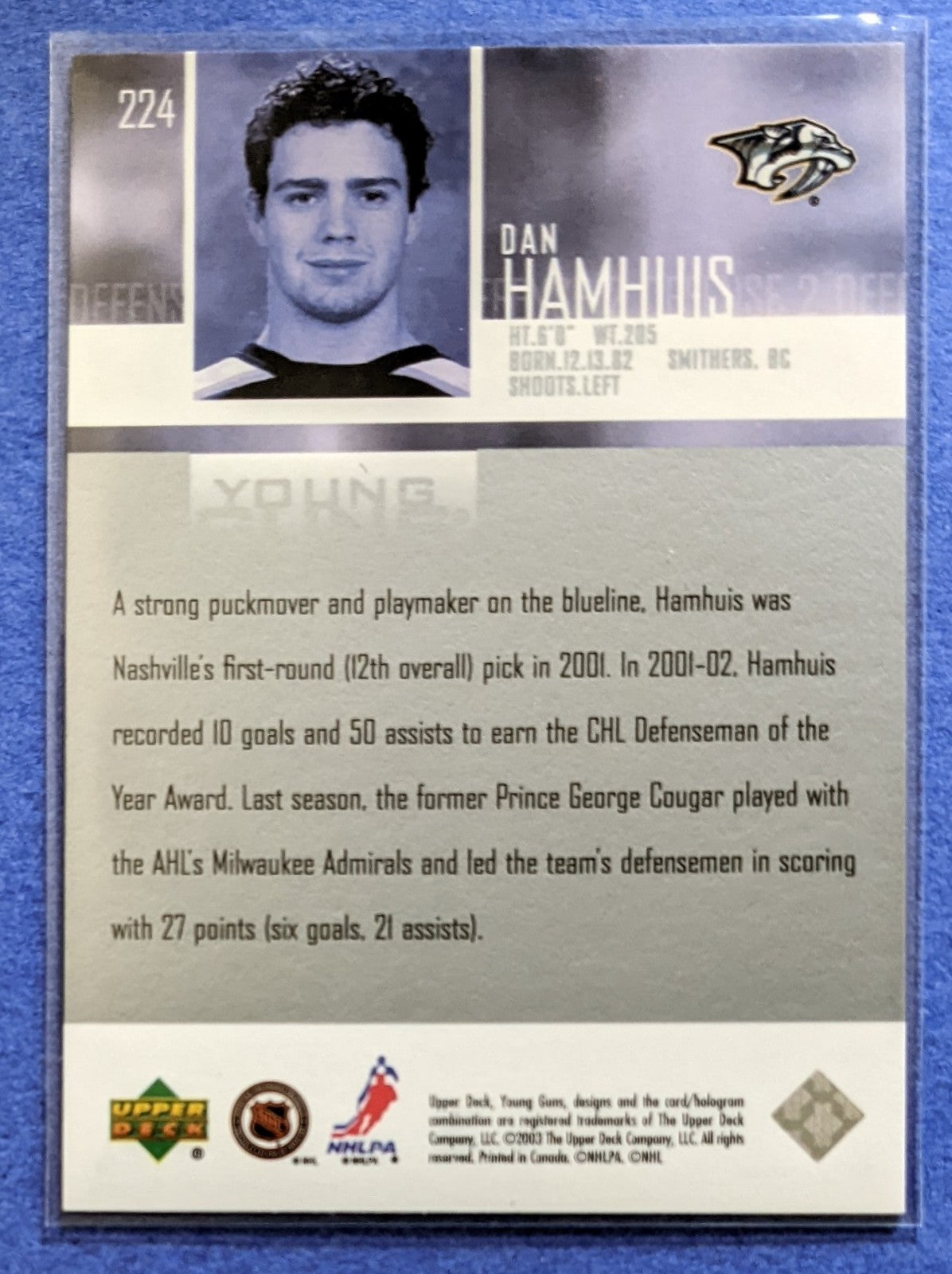 2003-04 Upper Deck - Dan Hamhuis Young Guns RC #224