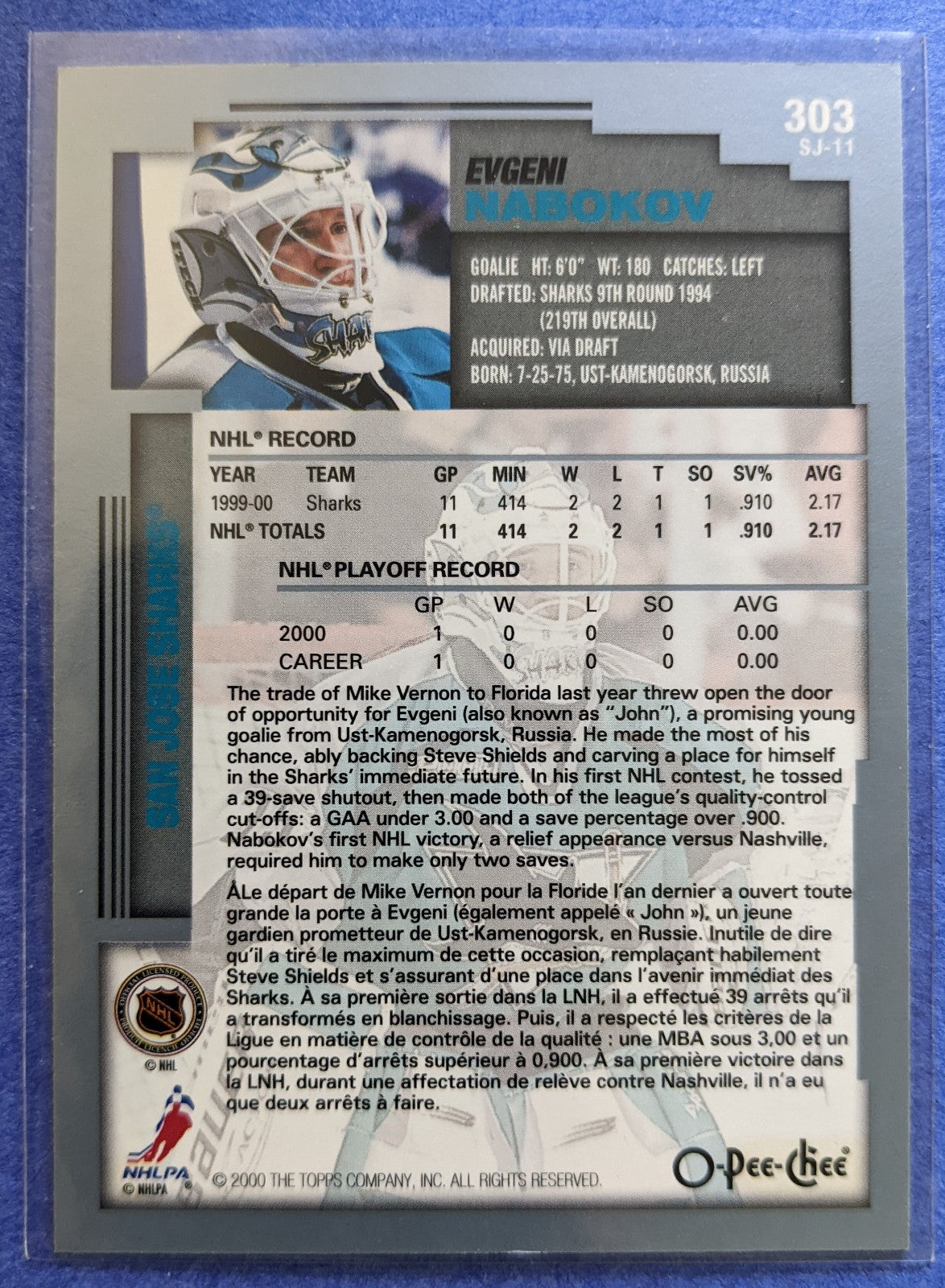 2000-01 O-Pee-Chee NHL Prospects - Evgeni Nabokov #303