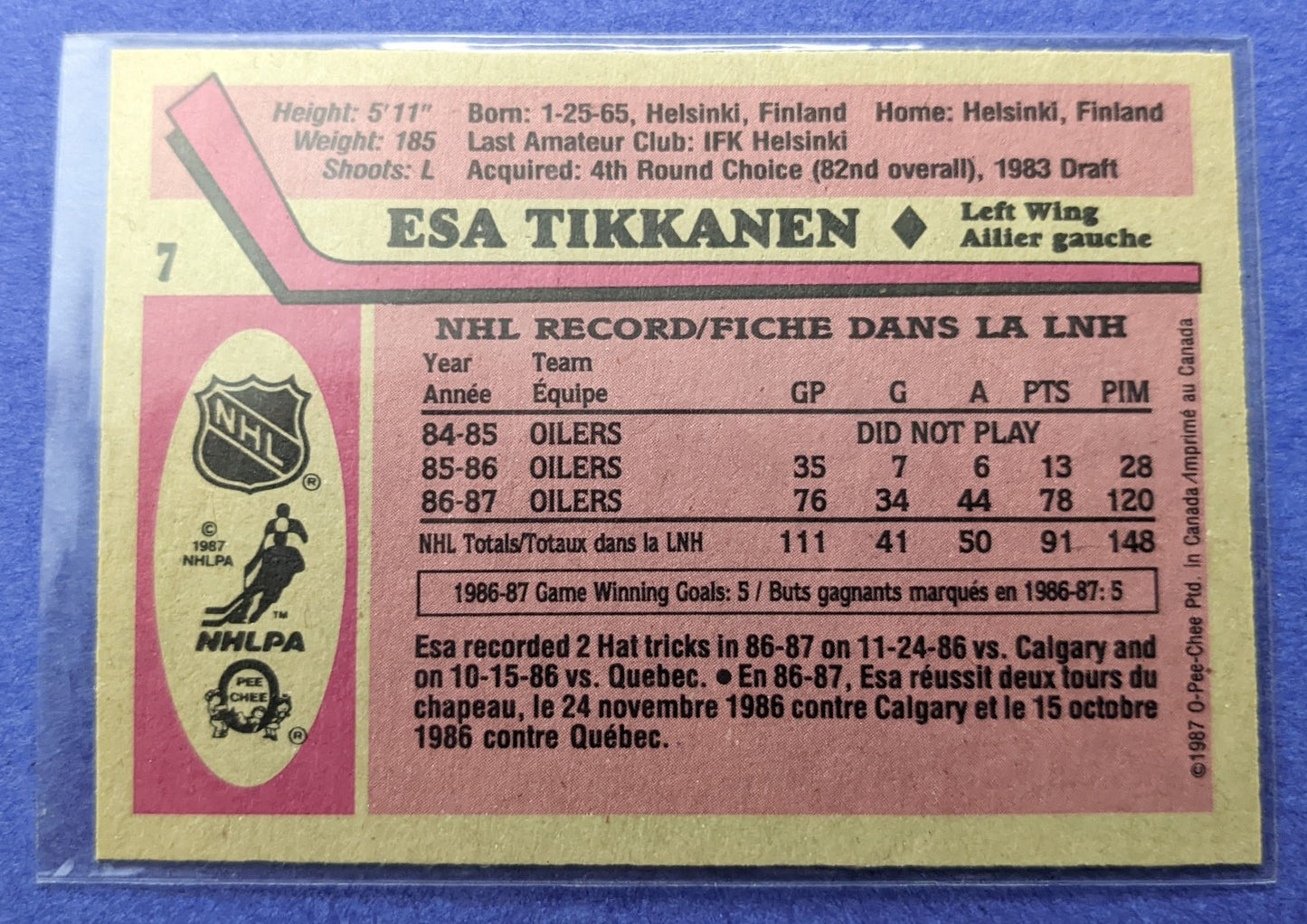 1987-88 O-Pee-Chee - Esa Tikkanen RC #7