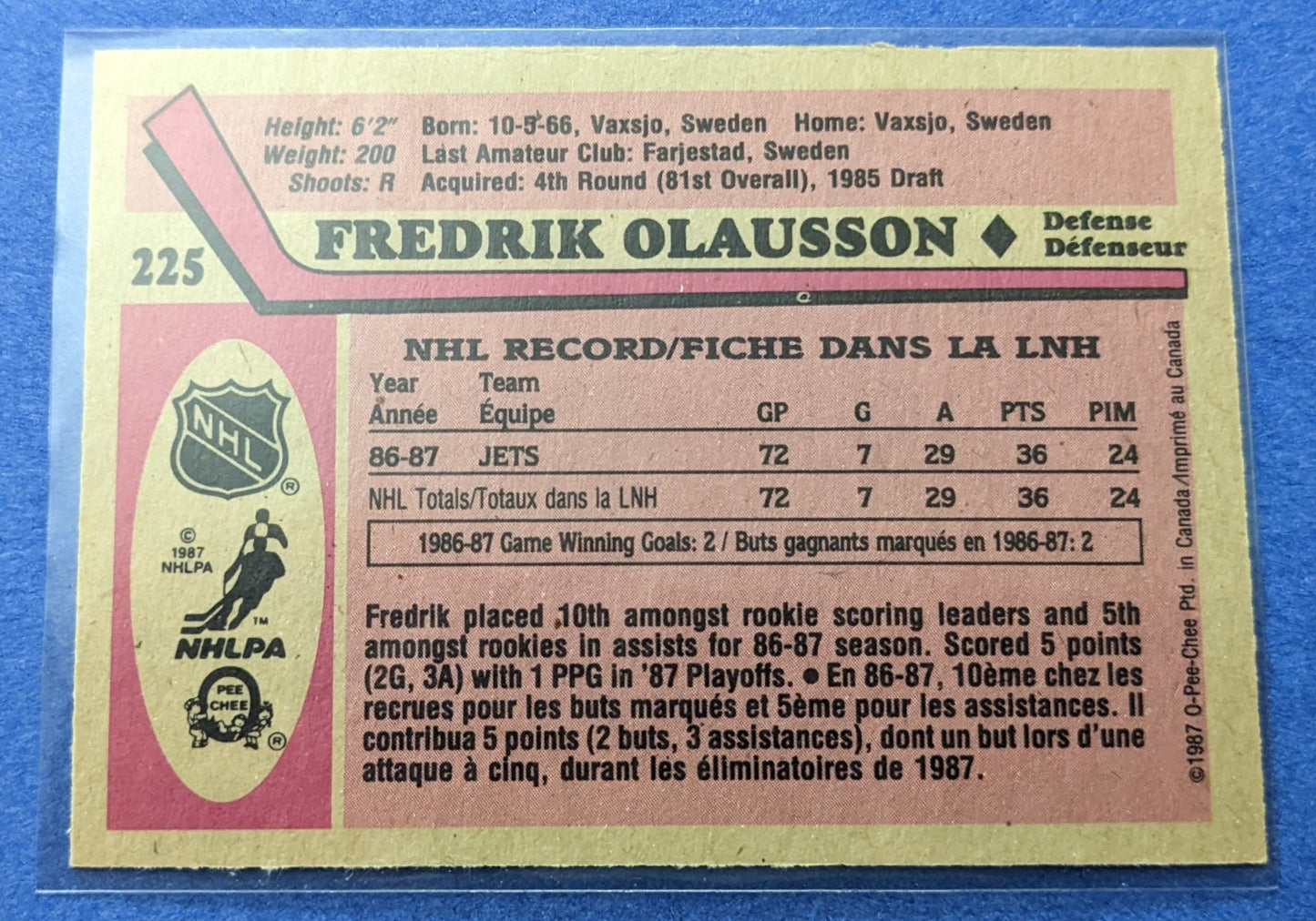 1987-88 O-Pee-Chee - Fredrik Olausson RC #225